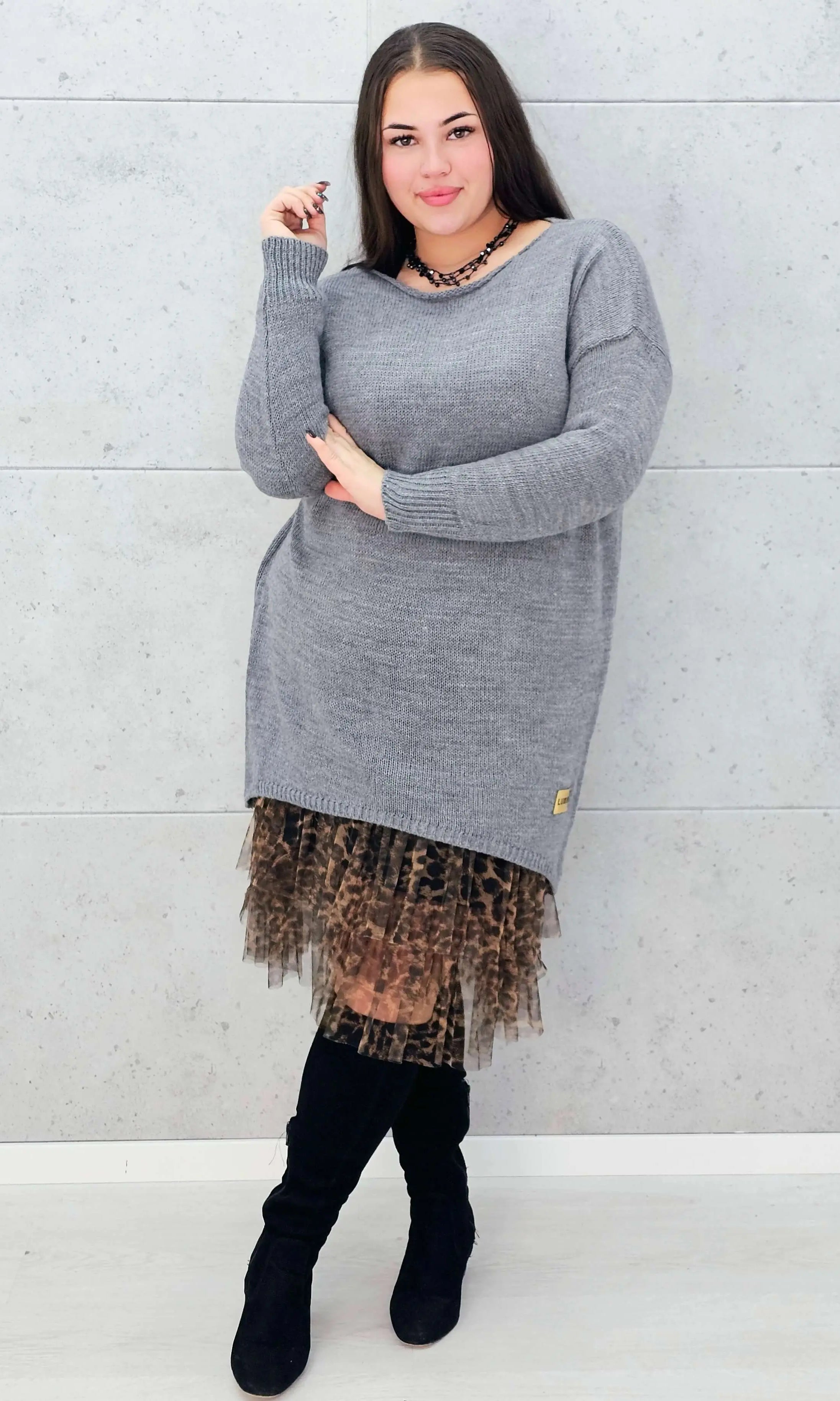 Sweter-Tunika z Ażurowym Splotem Stylowa XL