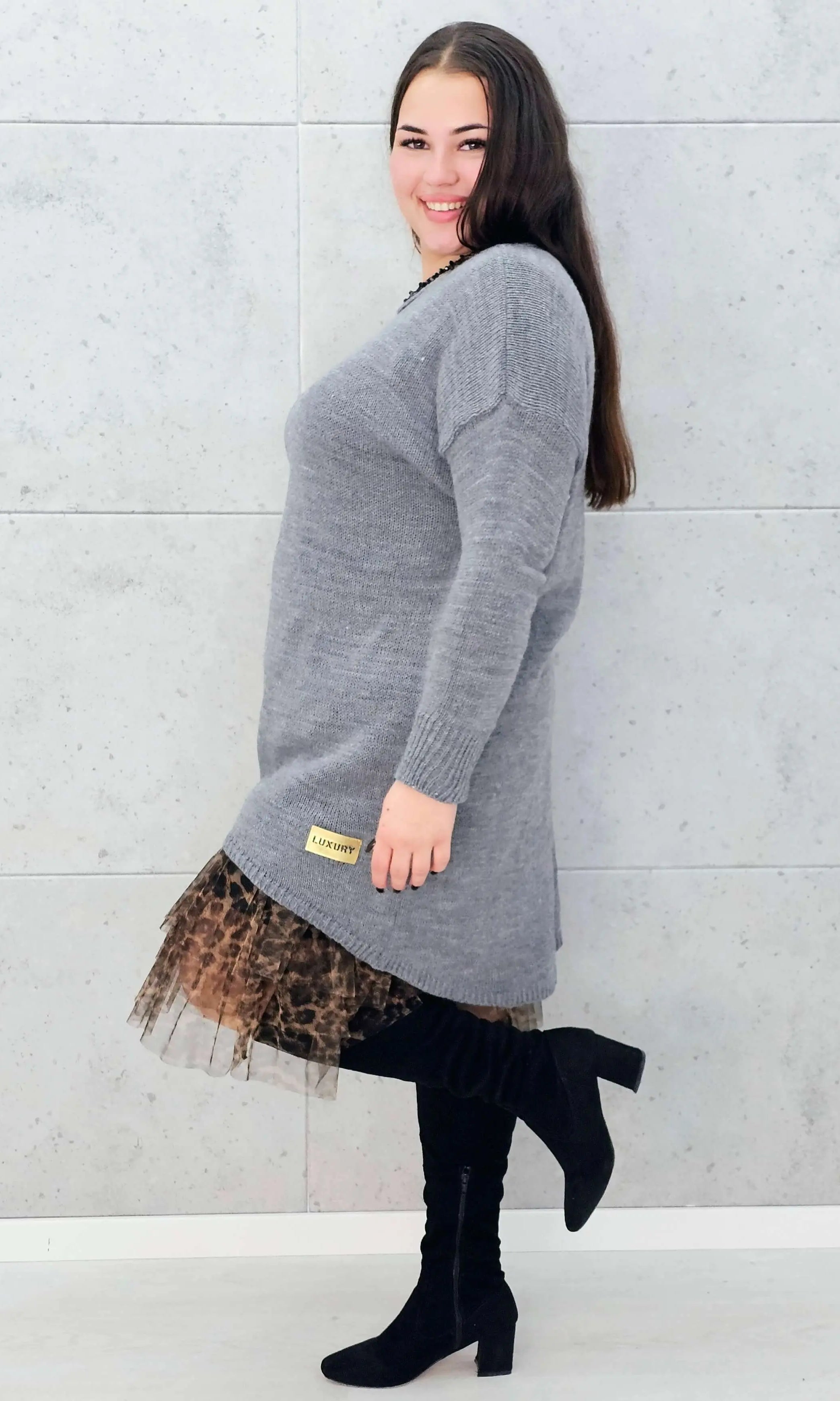 Sweter-Tunika z Ażurowym Splotem Stylowa XL