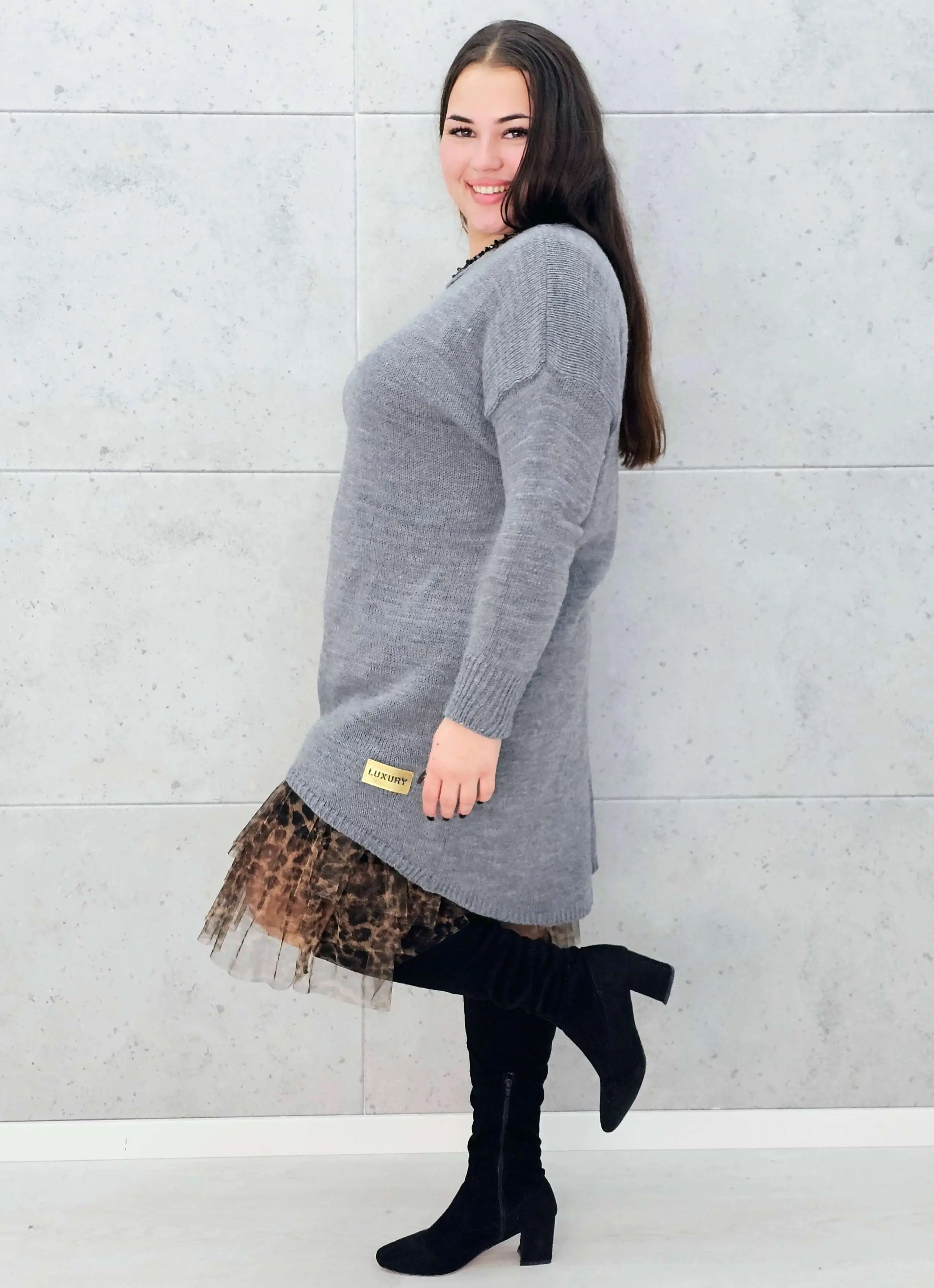 Sweter-Tunika z Ażurowym Splotem Stylowa XL