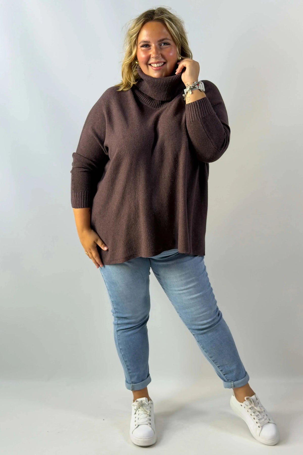 Sweter damski Plus Size z szerokim golfem i luźnym fasonem Stylowa XL