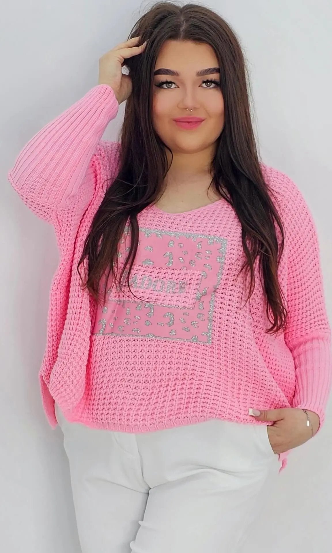 Sweter idealny na chłodne dni JADORE – róż Stylowa XL