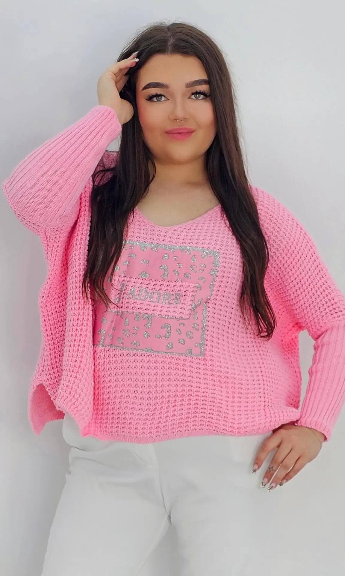 Sweter idealny na chłodne dni JADORE – róż Stylowa XL