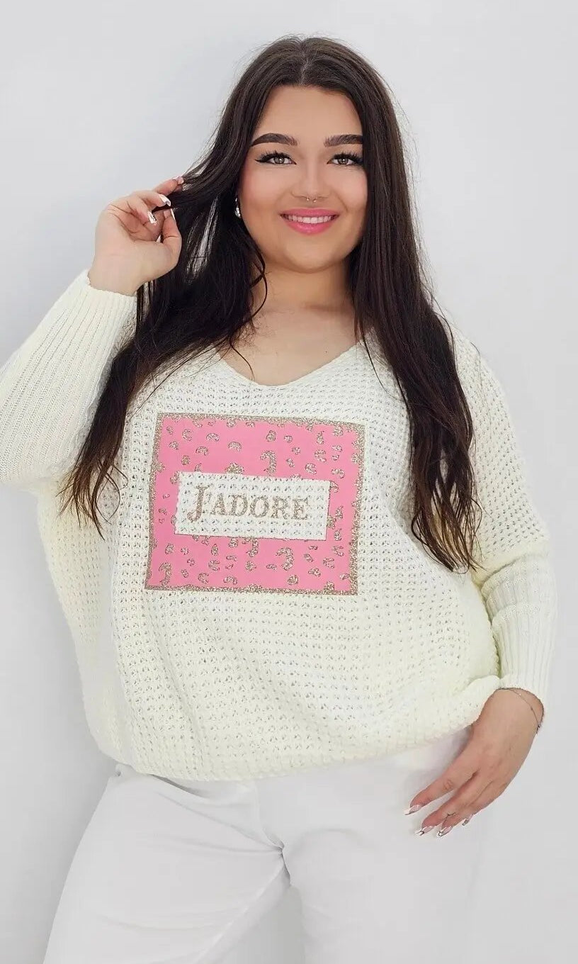 Sweter idealny na chłodne dni JADORE – śmietanka Stylowa XL