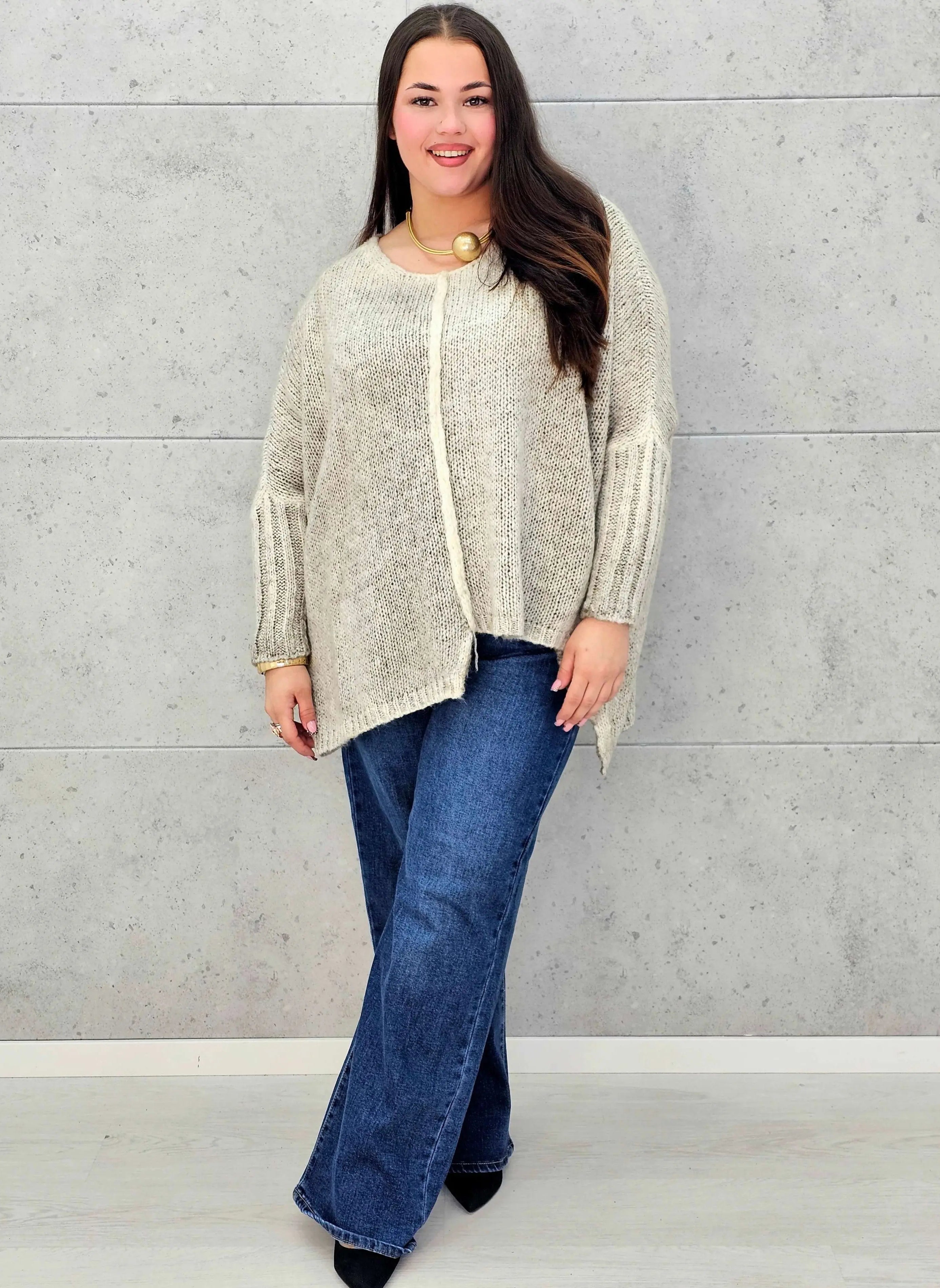 Sweter oversize plus size z miękkiej dzianiny – różowy, niebieski i beżowy Stylowa XL - Stylowa XL