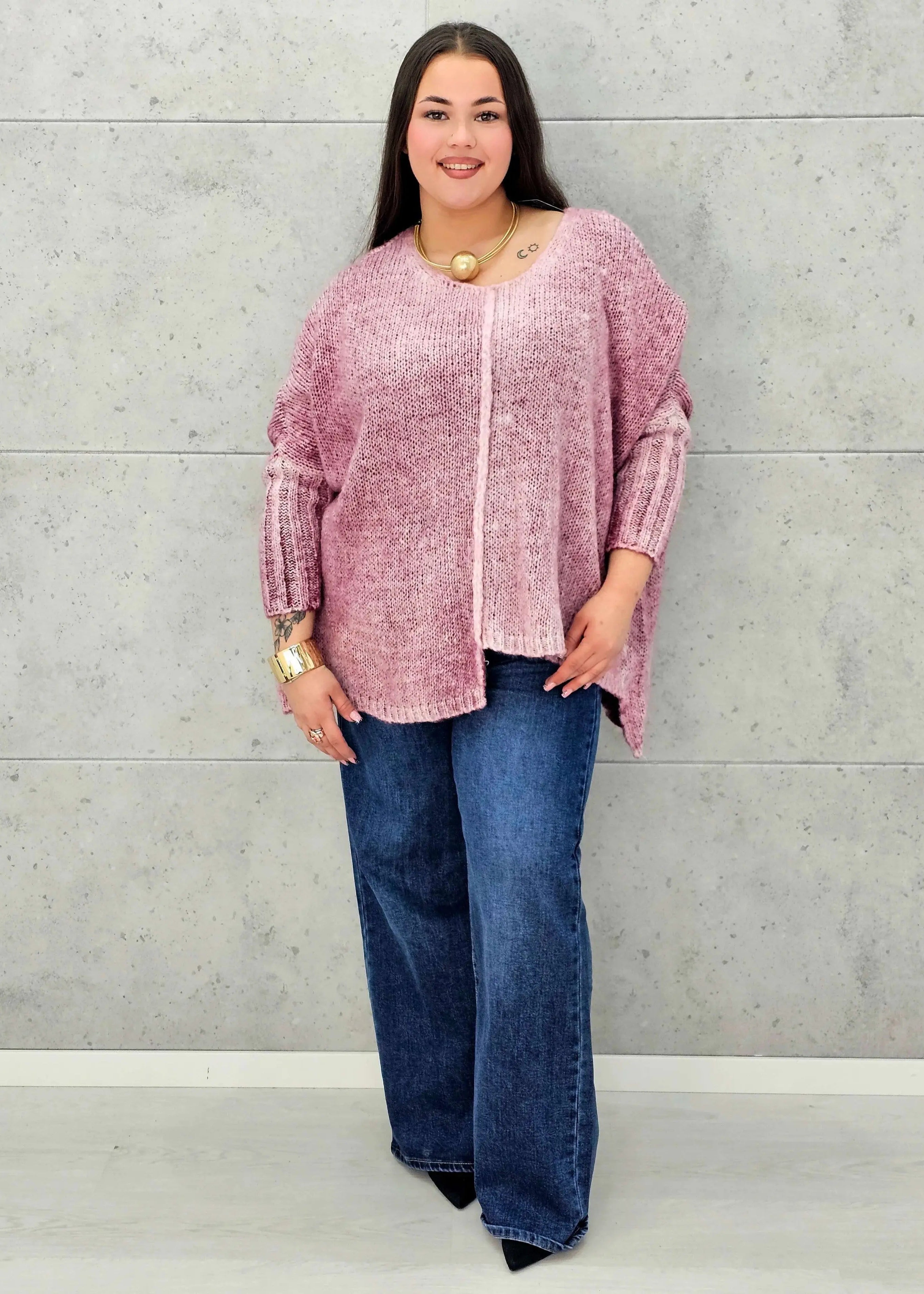 Sweter oversize plus size z miękkiej dzianiny – różowy, niebieski i beżowy Stylowa XL - Stylowa XL