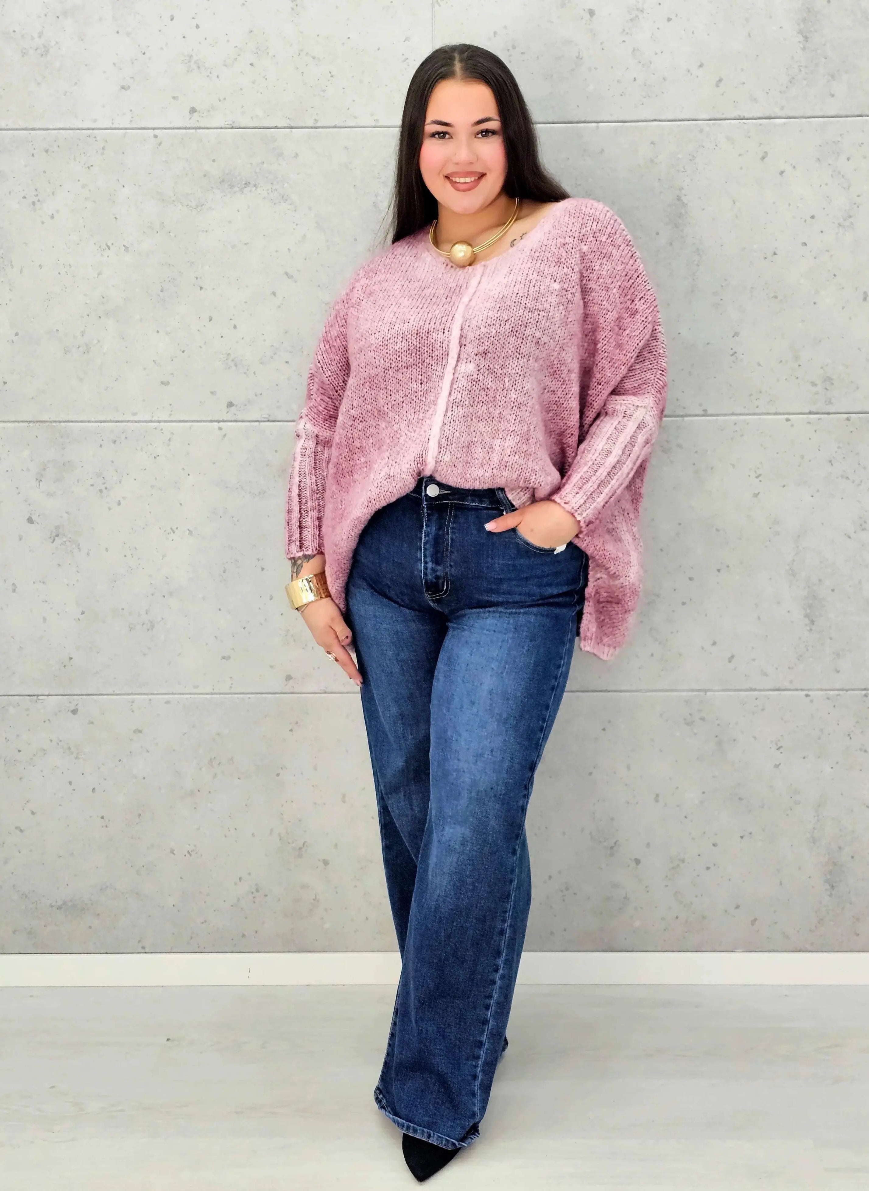 Sweter oversize plus size z miękkiej dzianiny – różowy, niebieski i beżowy Stylowa XL - Stylowa XL