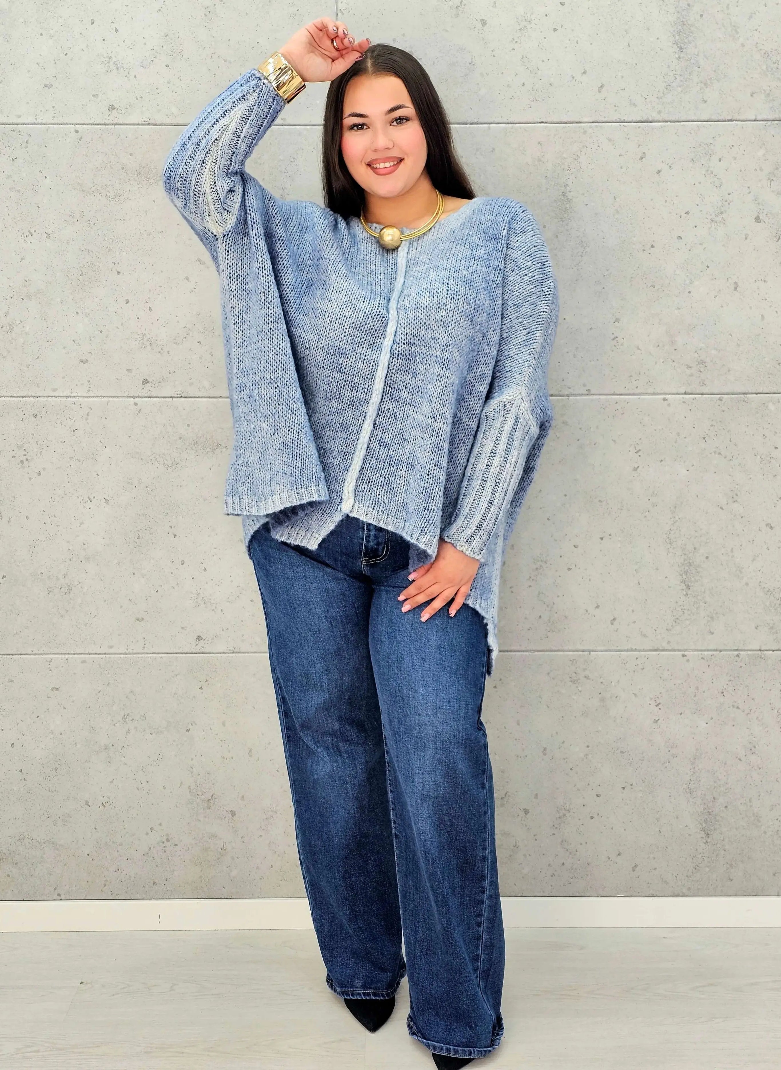 Sweter oversize plus size z miękkiej dzianiny – różowy, niebieski i beżowy Stylowa XL - Stylowa XL