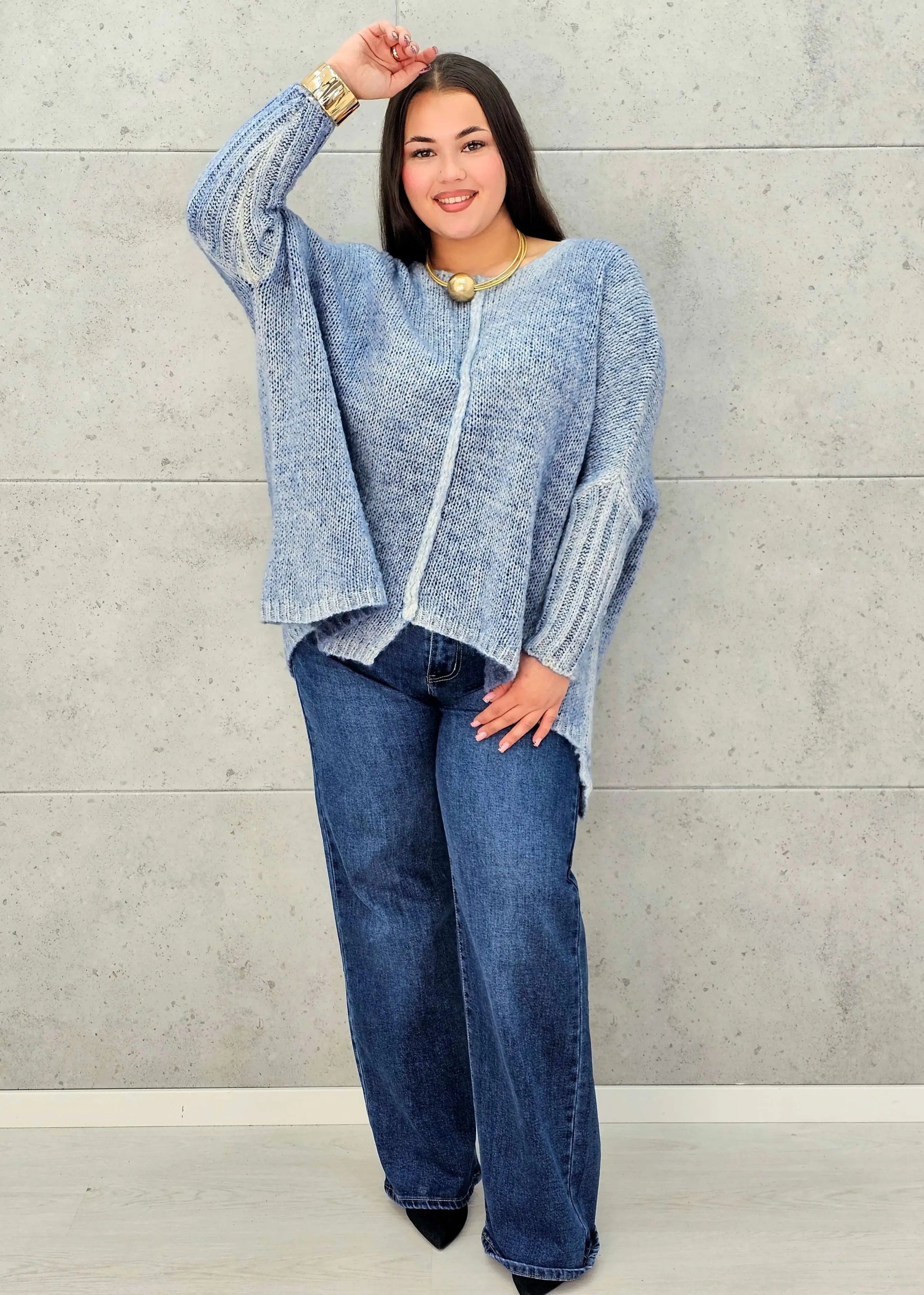 Sweter oversize plus size z miękkiej dzianiny – różowy, niebieski i beżowy Stylowa XL - Stylowa XL