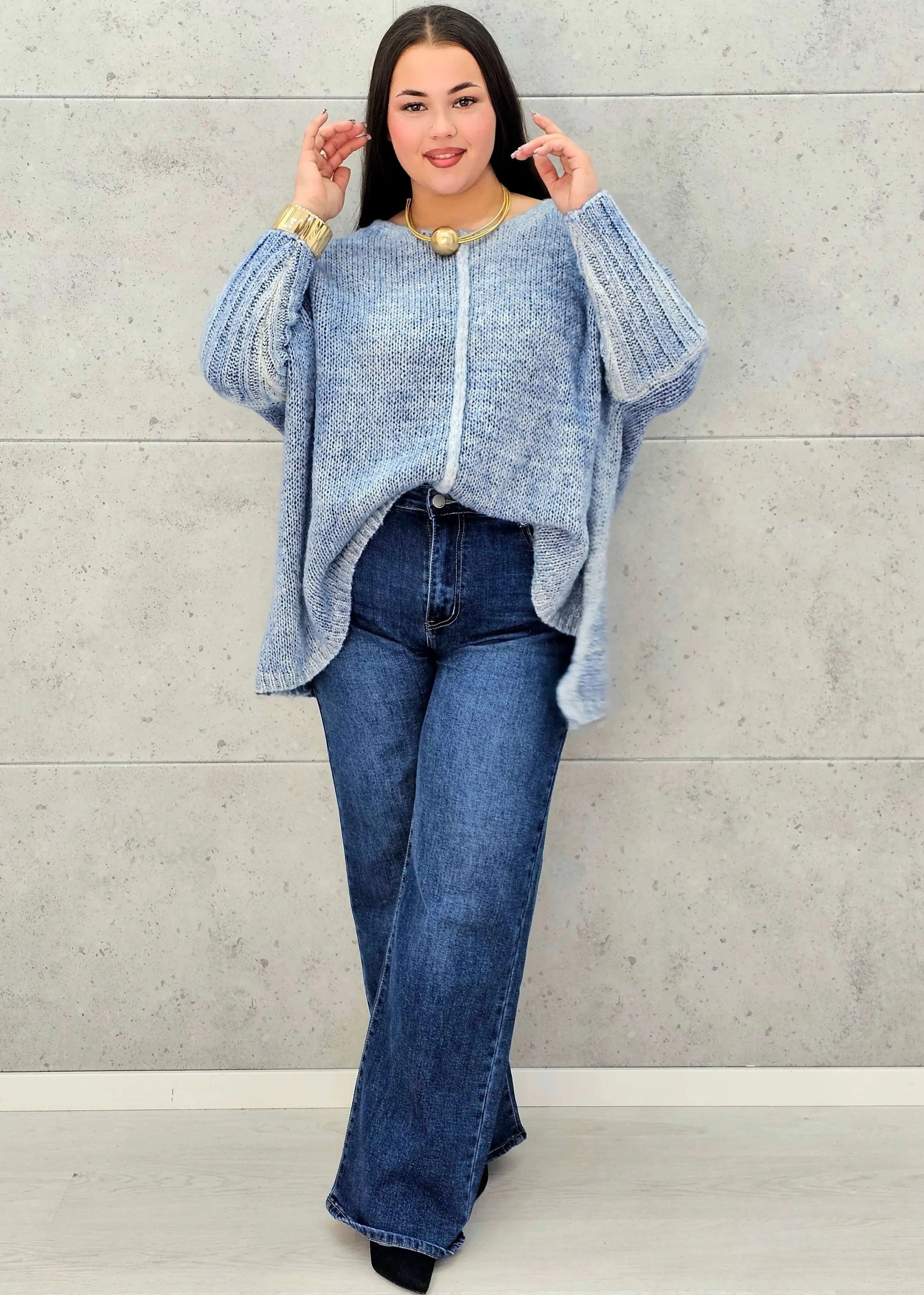 Sweter oversize plus size z miękkiej dzianiny – różowy, niebieski i beżowy Stylowa XL - Stylowa XL