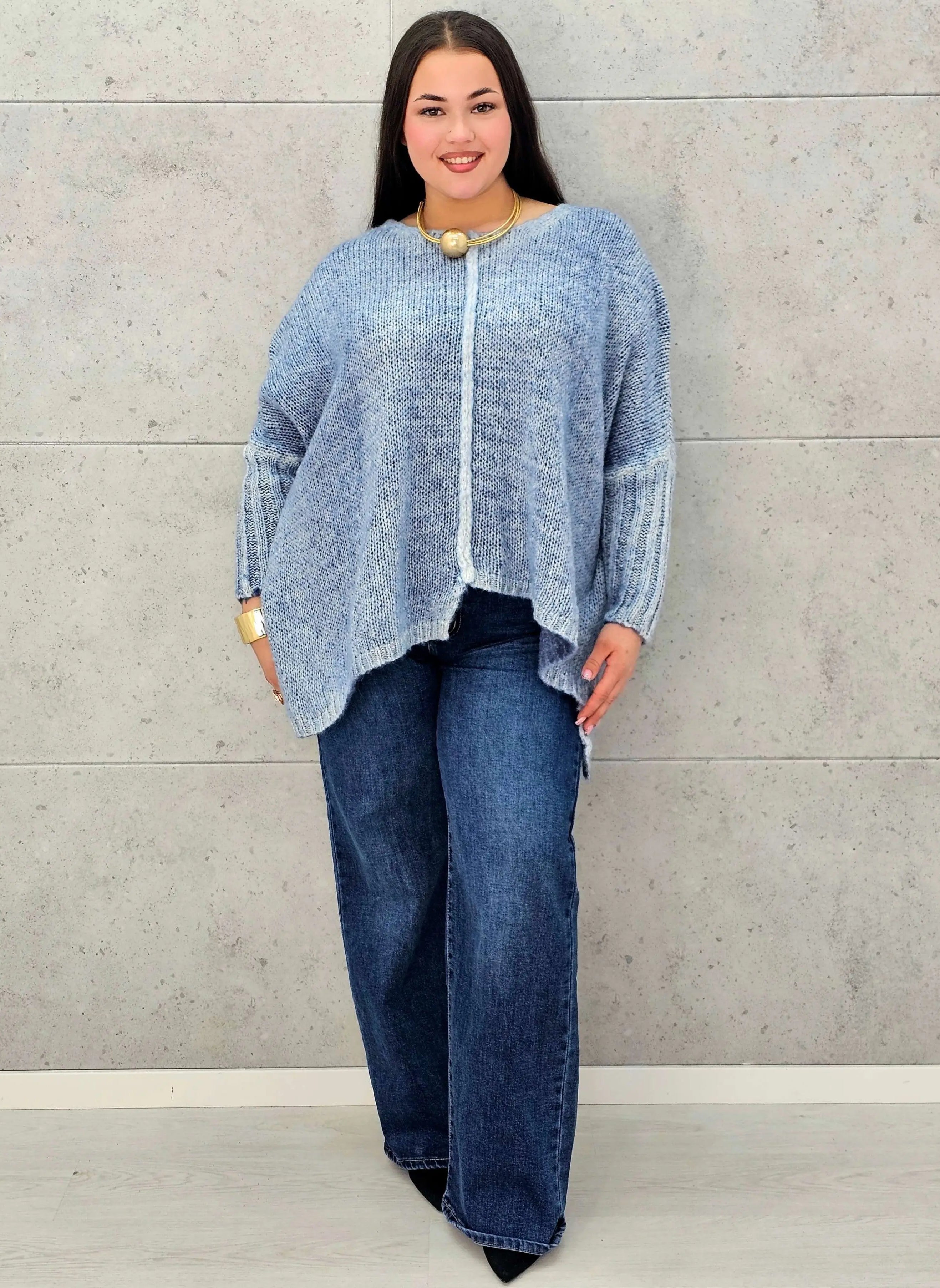 Sweter oversize plus size z miękkiej dzianiny – różowy, niebieski i beżowy Stylowa XL - Stylowa XL