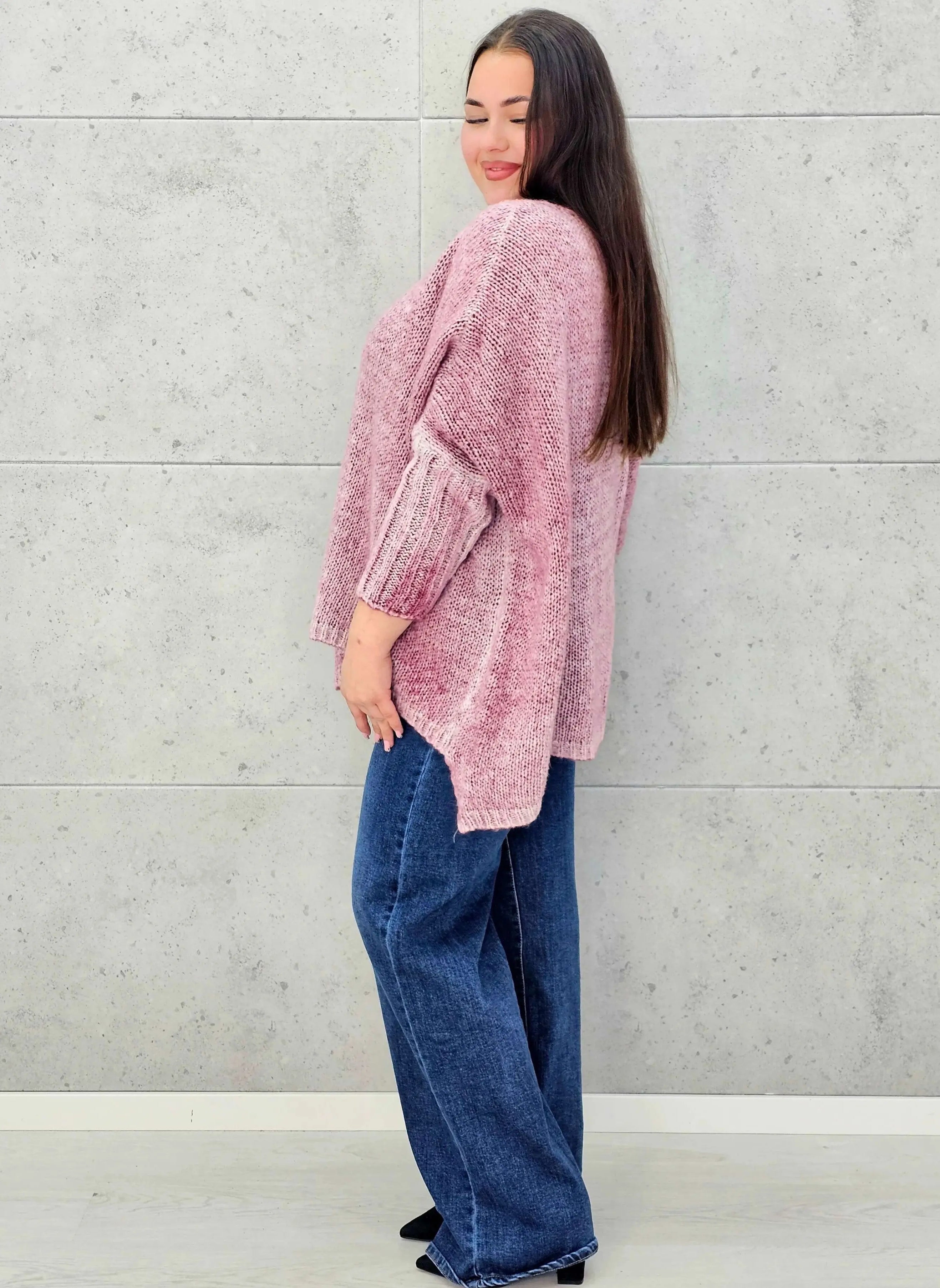 Sweter oversize plus size z miękkiej dzianiny – różowy, niebieski i beżowy Stylowa XL - Stylowa XL