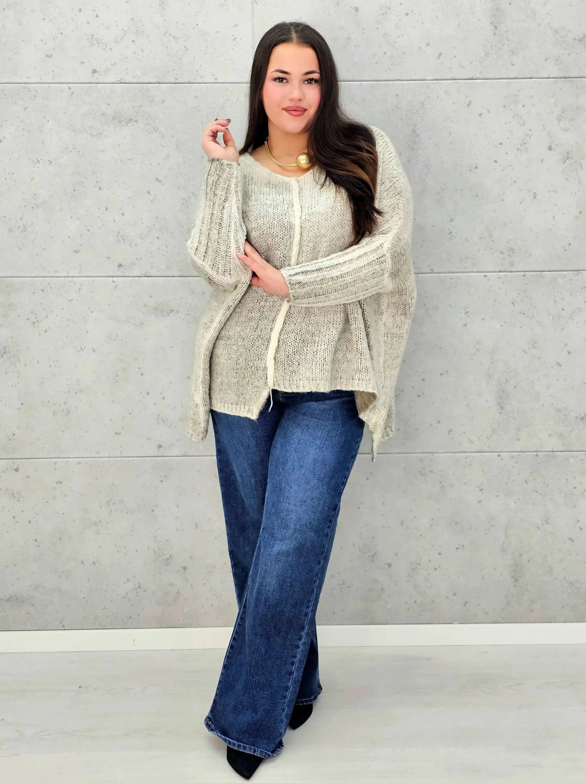 Sweter oversize plus size z miękkiej dzianiny – różowy, niebieski i beżowy Stylowa XL - Stylowa XL