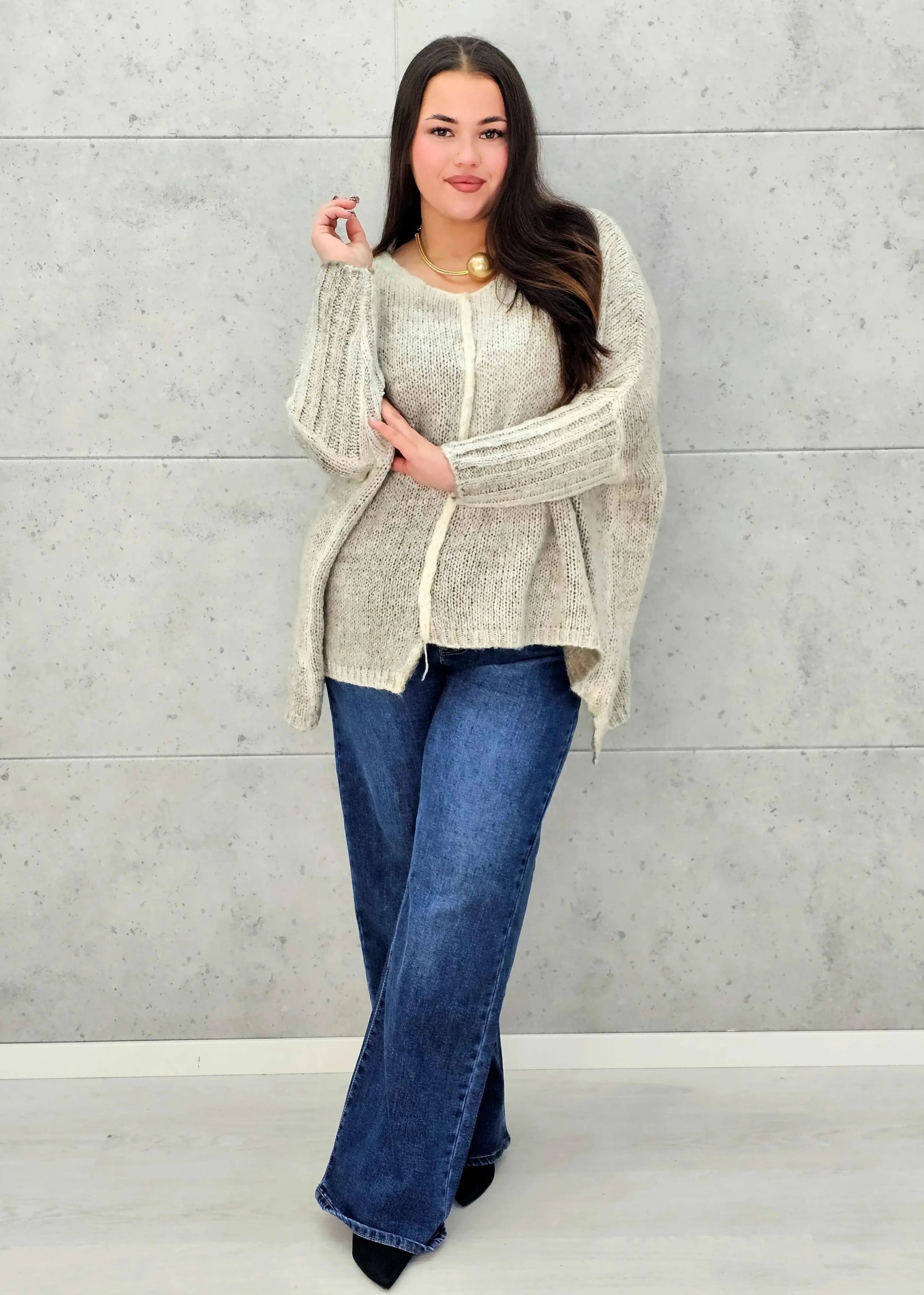 Sweter oversize plus size z miękkiej dzianiny – różowy, niebieski i beżowy Stylowa XL - Stylowa XL