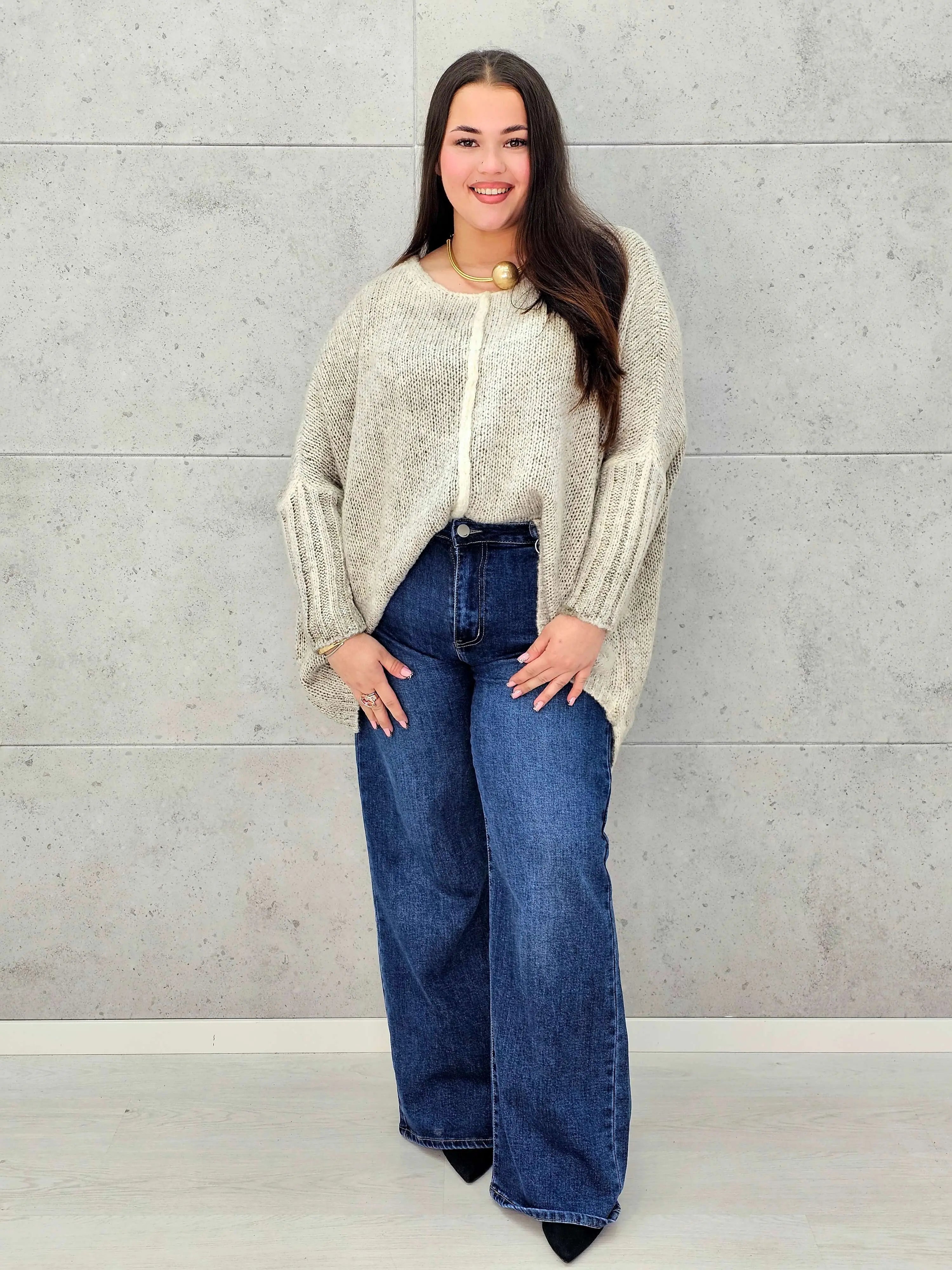 Sweter oversize plus size z miękkiej dzianiny – różowy, niebieski i beżowy Stylowa XL - Stylowa XL