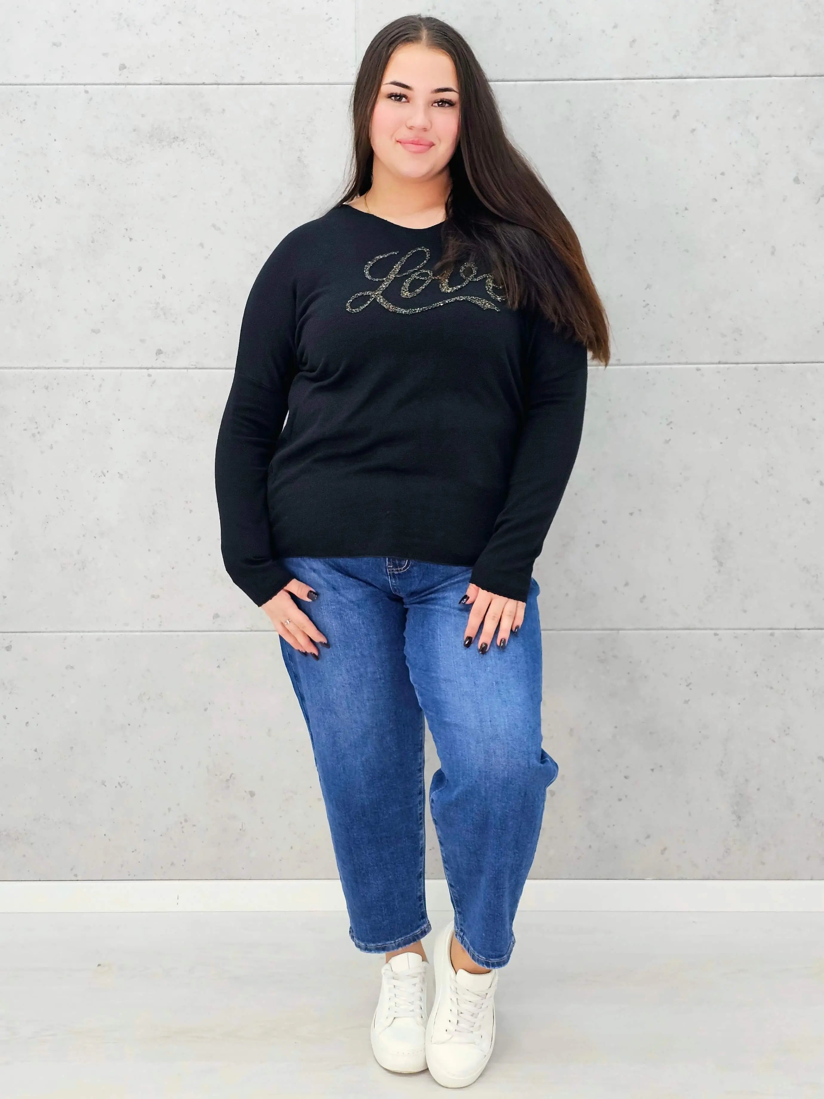 Sweter z Dekoltem w Serek i Napisem "Love" Stylowa XL