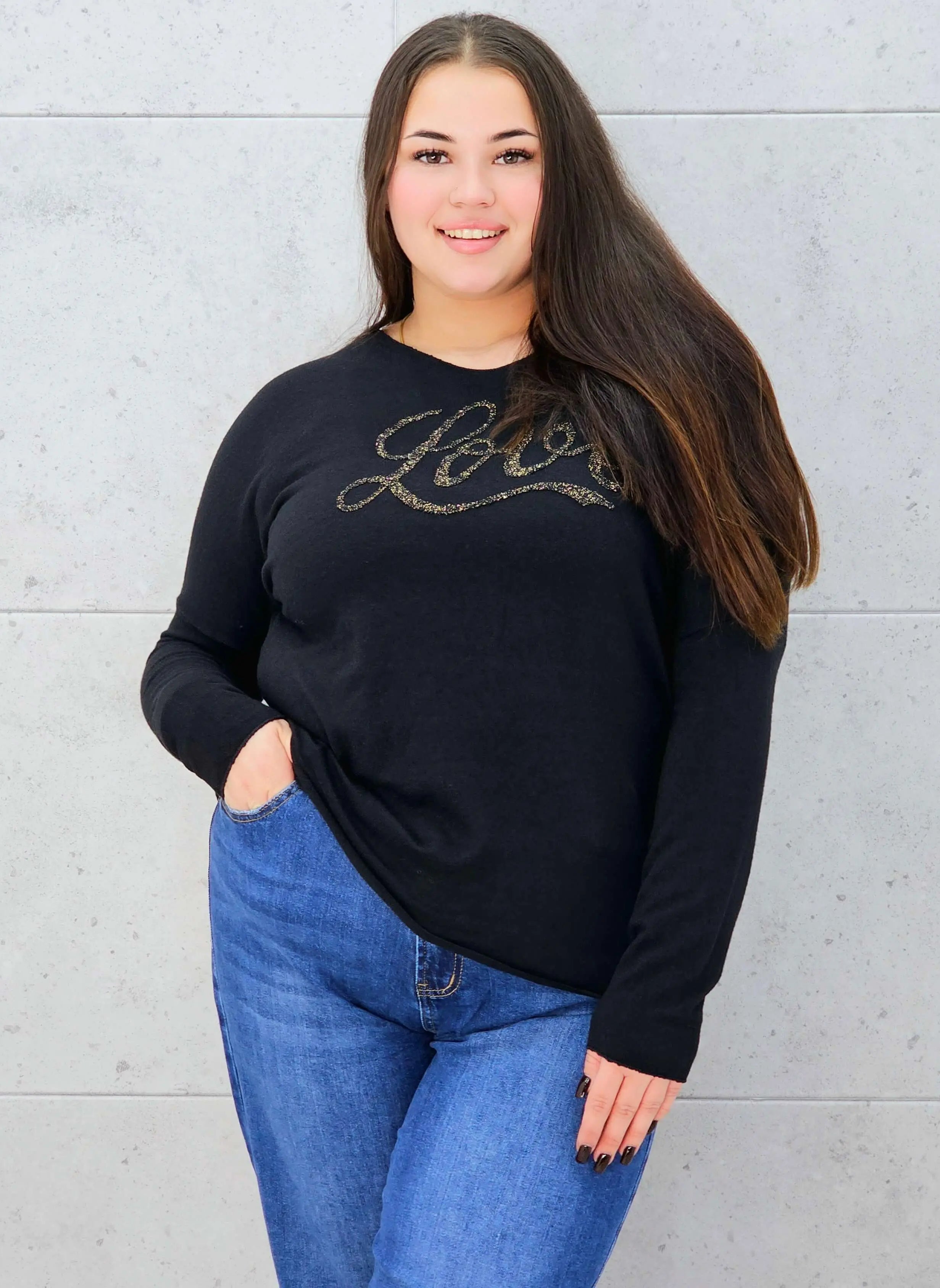 Sweter z Dekoltem w Serek i Napisem "Love" Stylowa XL