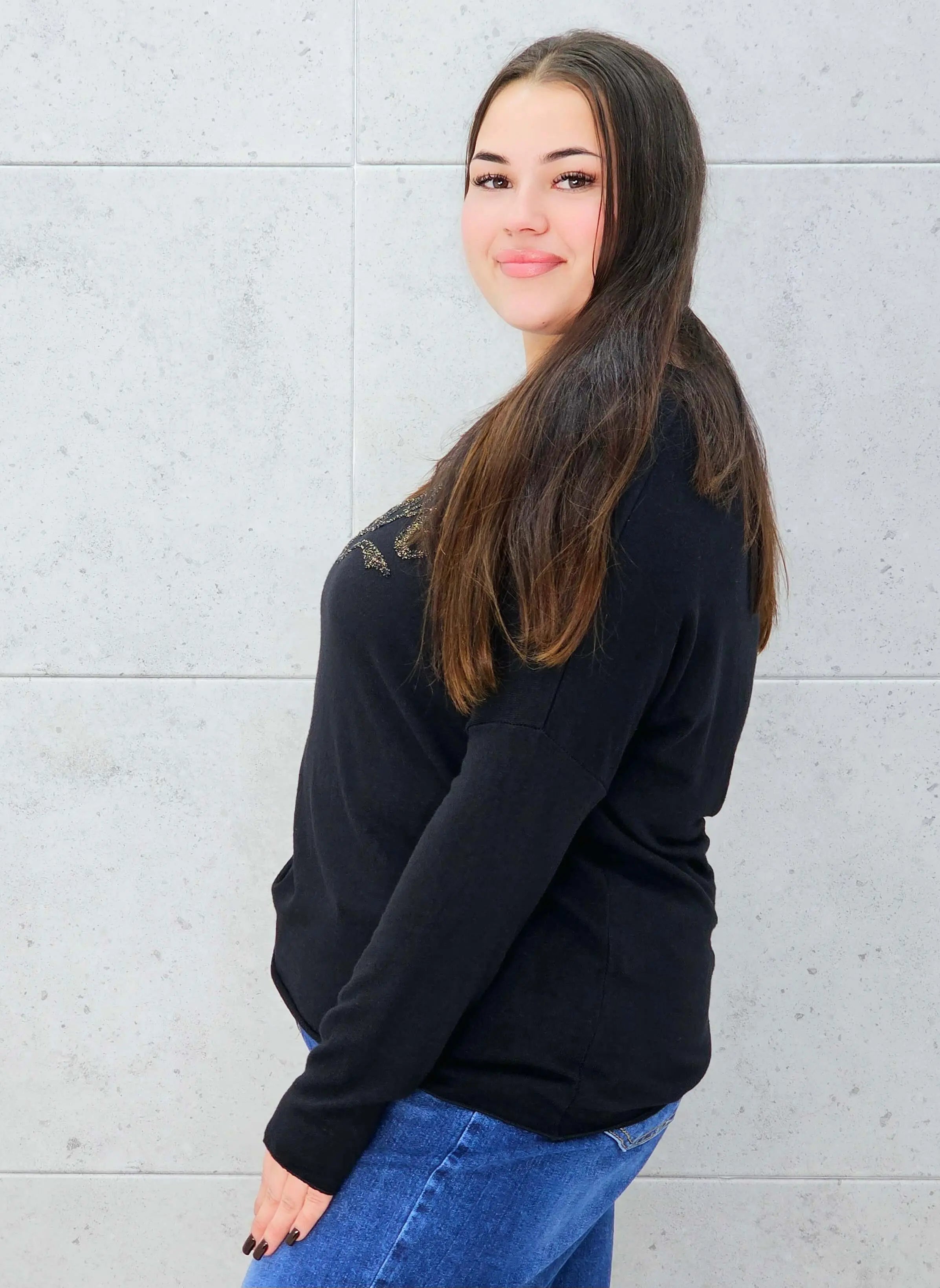 Sweter z Dekoltem w Serek i Napisem "Love" Stylowa XL