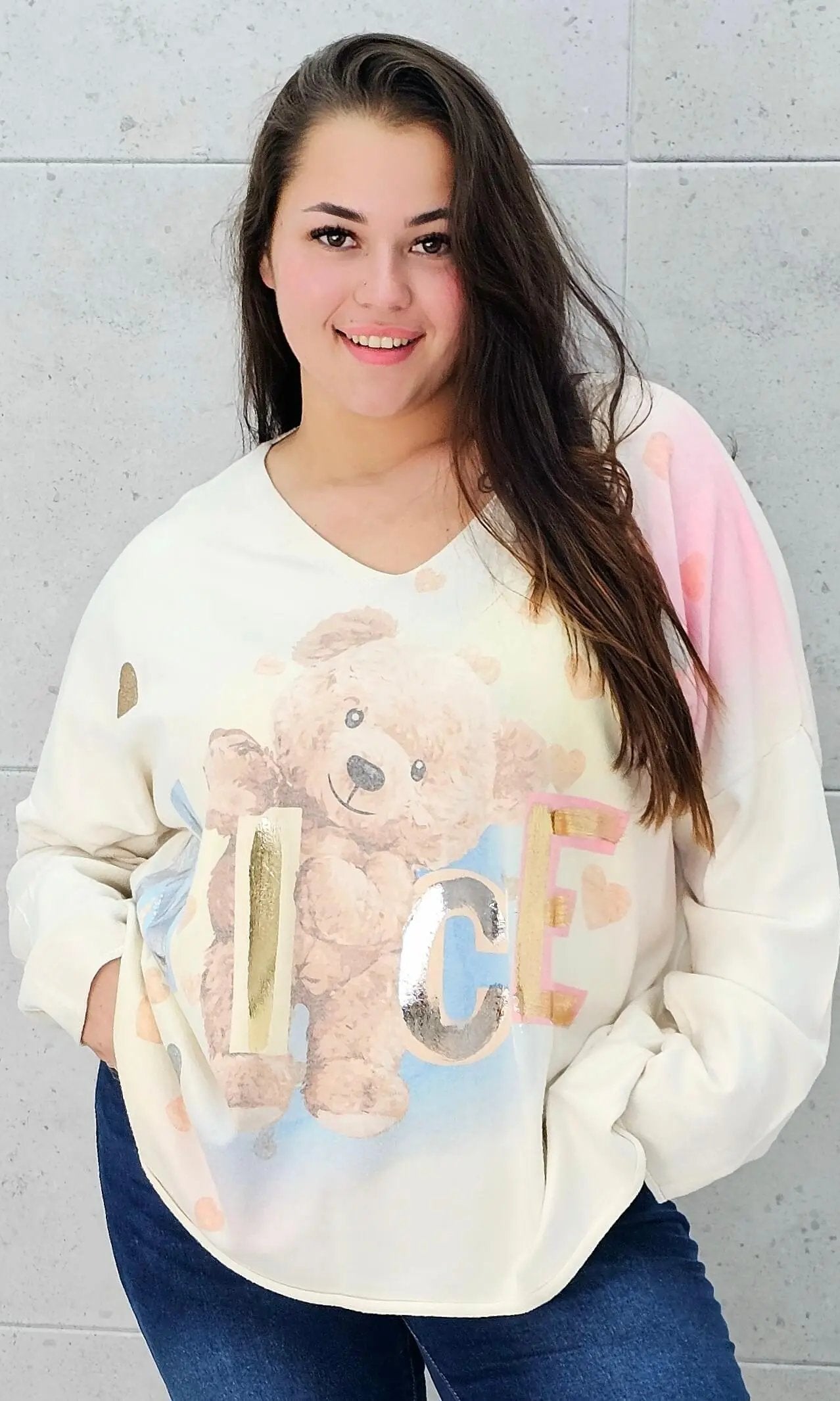 Sweter z aplikacja misia Stylowa XL