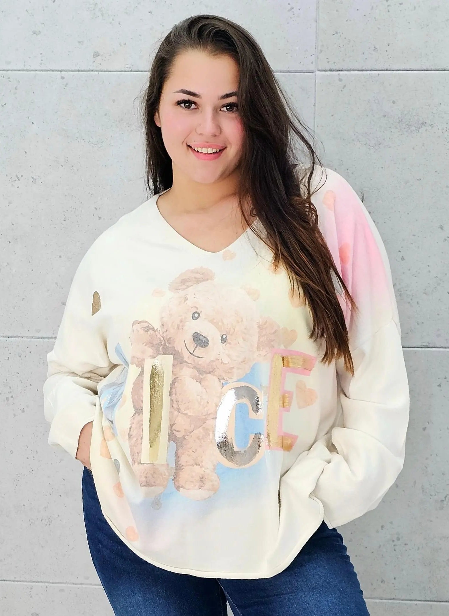 Sweter z aplikacja misia Stylowa XL