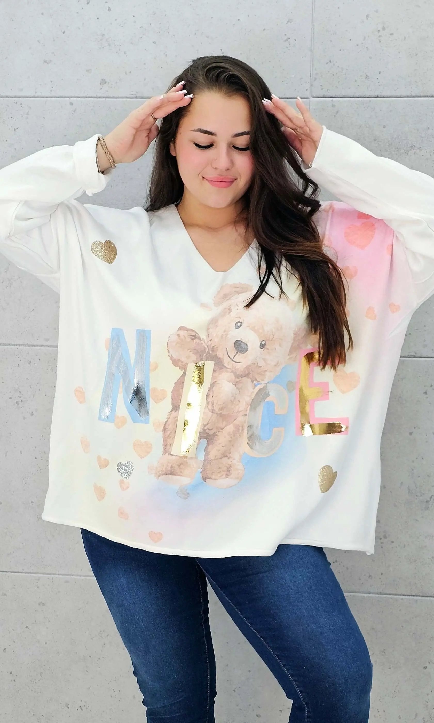 Sweter z aplikacja misia Stylowa XL