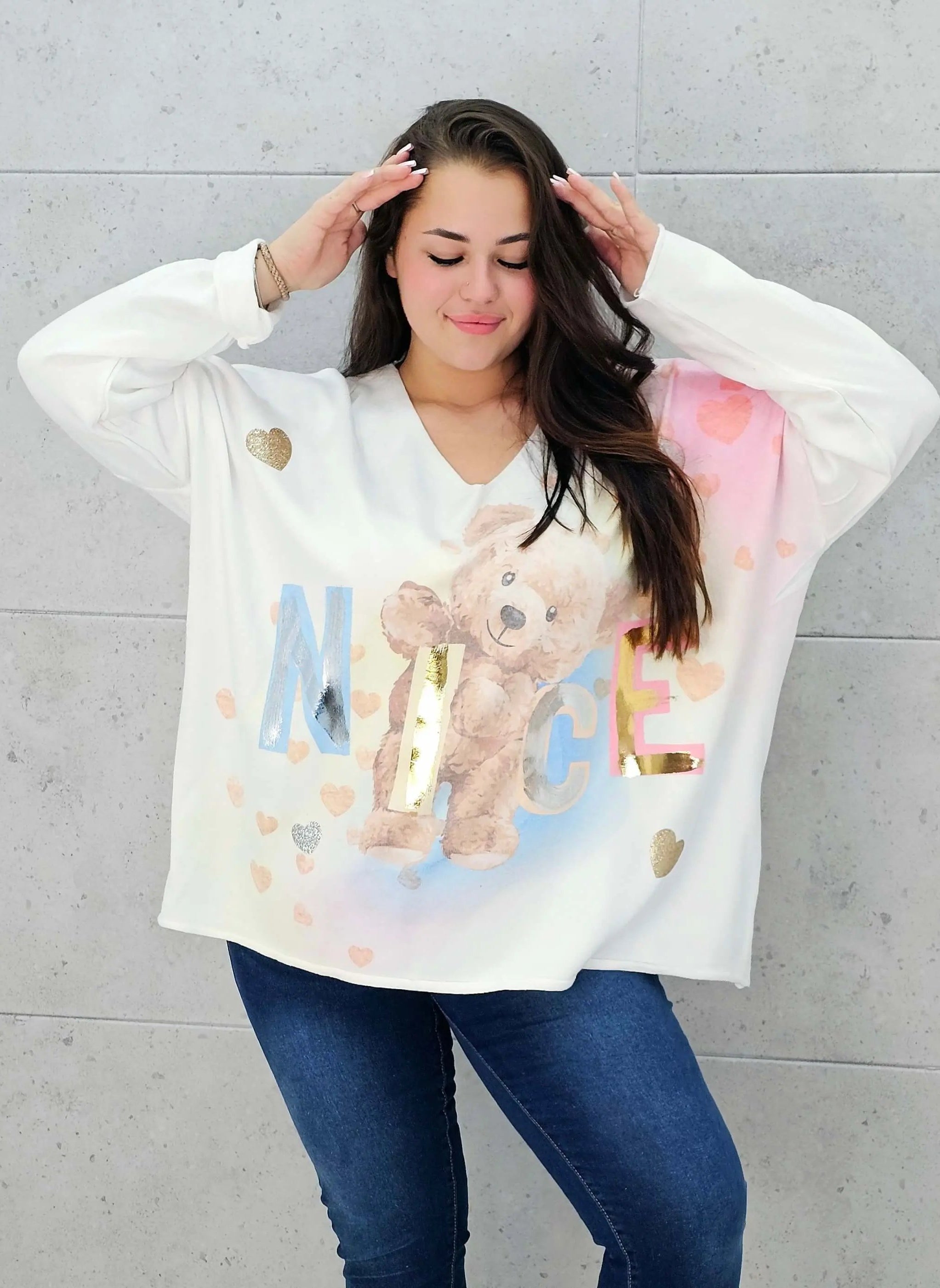 Sweter z aplikacja misia Stylowa XL