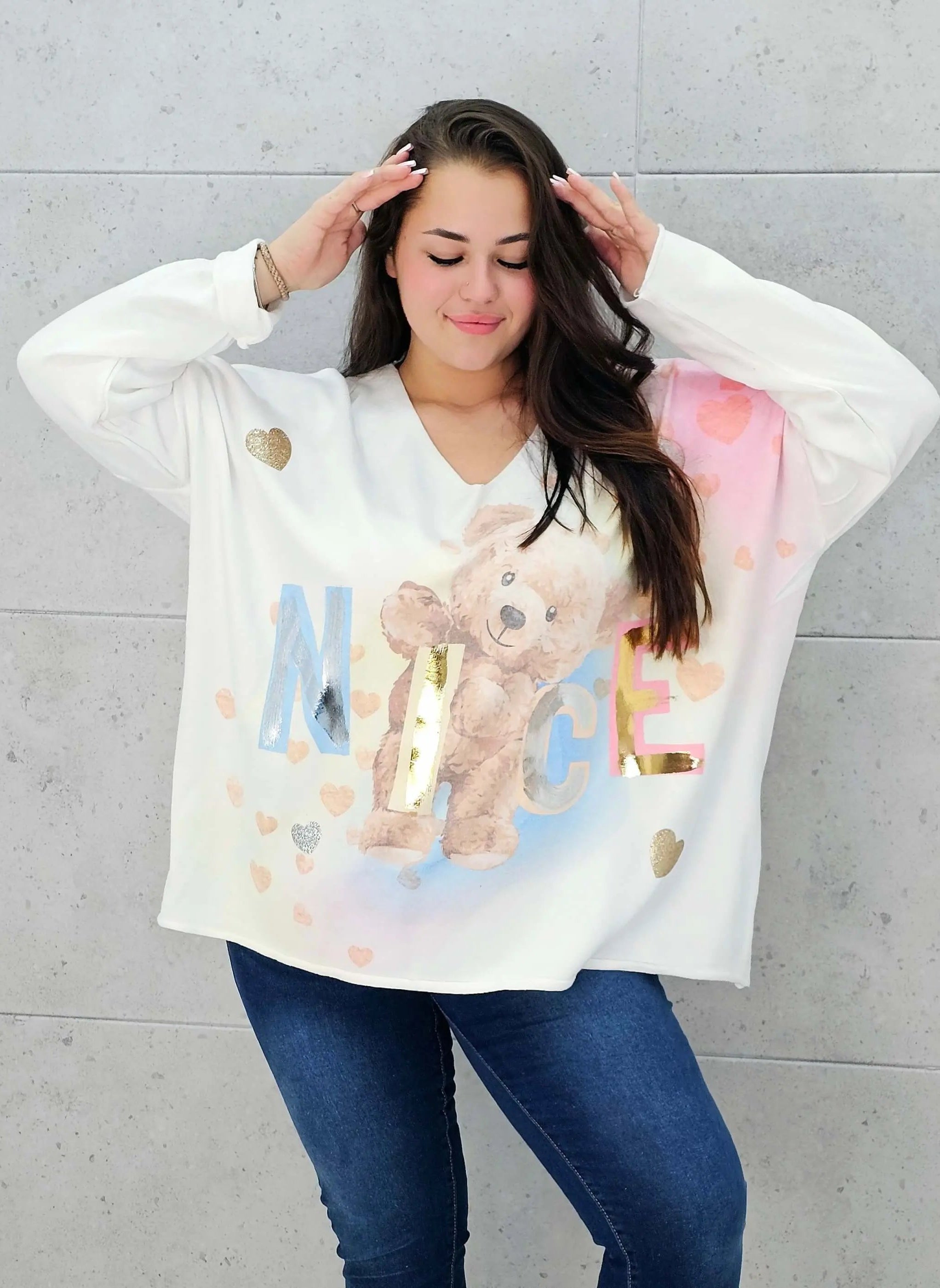 Sweter z aplikacja misia Stylowa XL