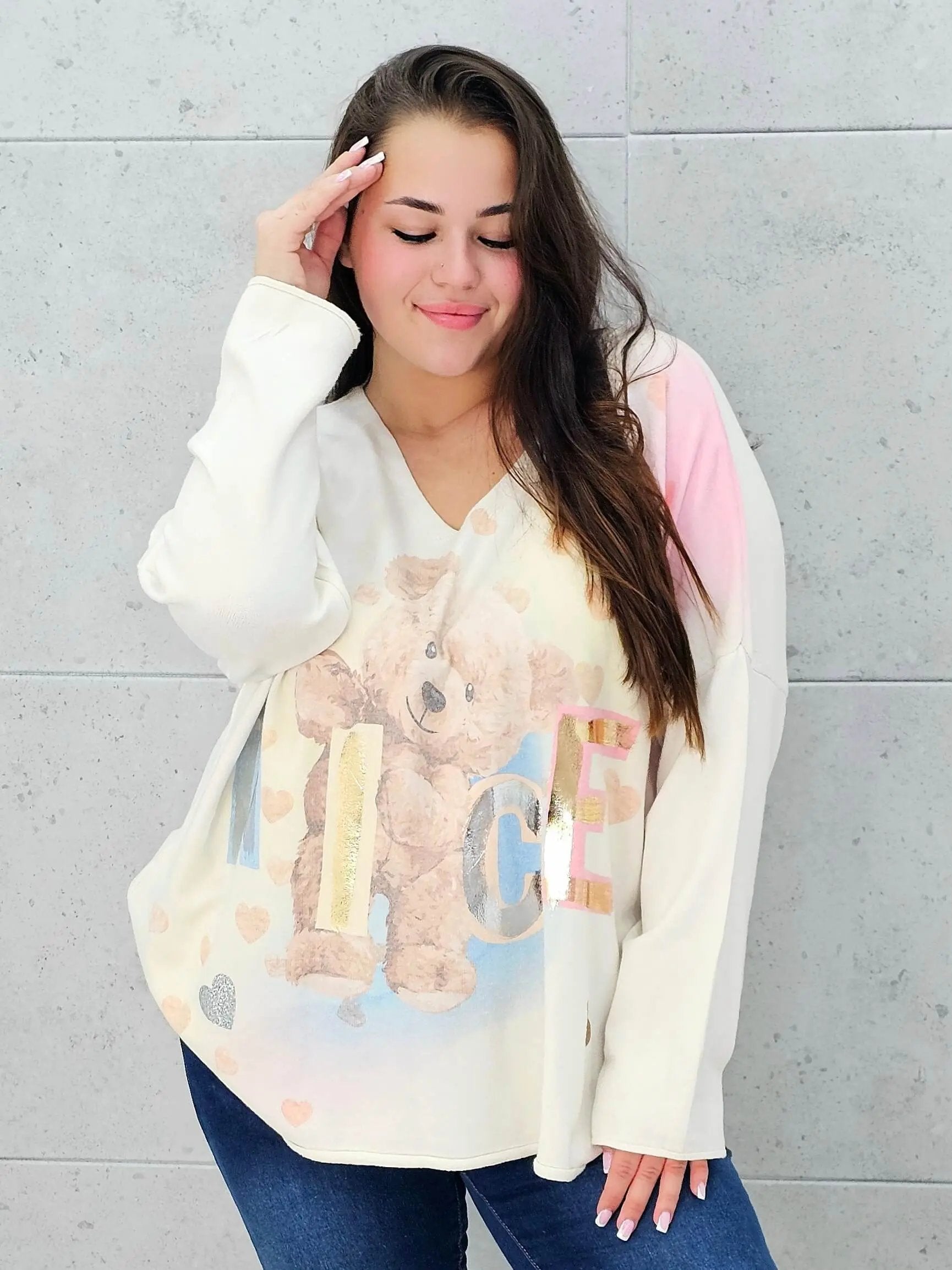 Sweter z aplikacja misia Stylowa XL