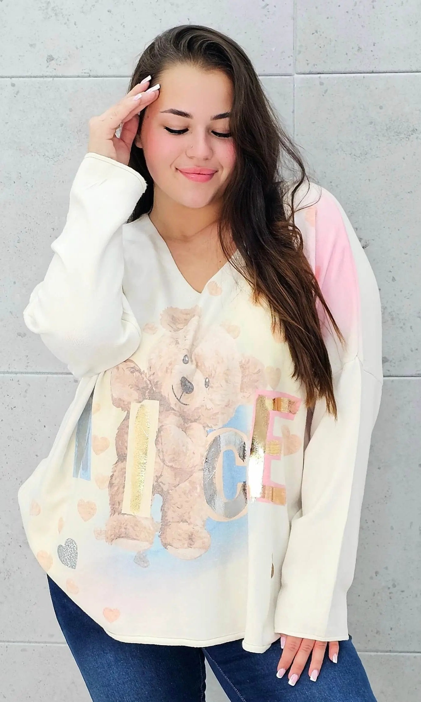 Sweter z aplikacja misia Stylowa XL