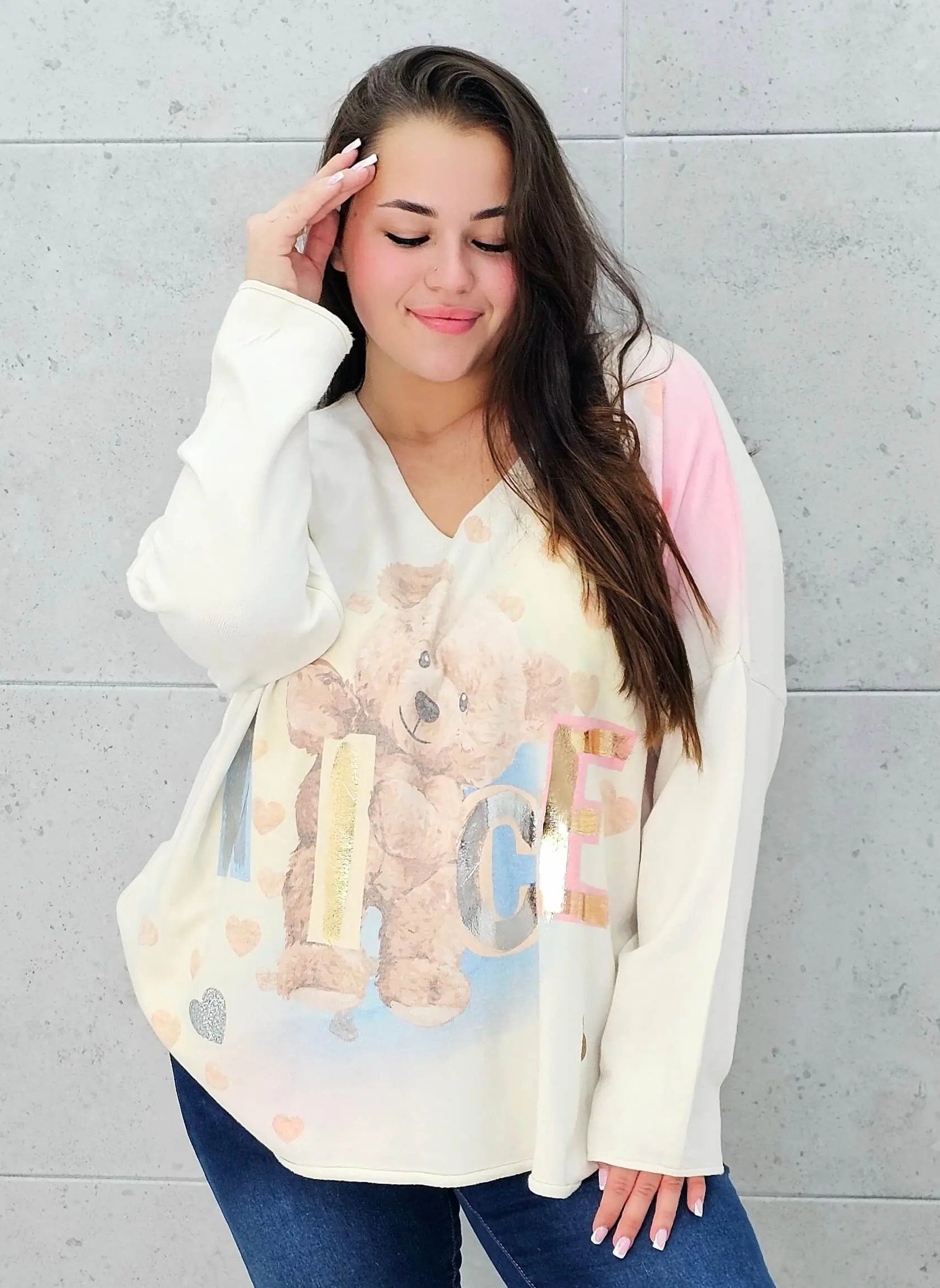 Sweter z aplikacja misia Stylowa XL