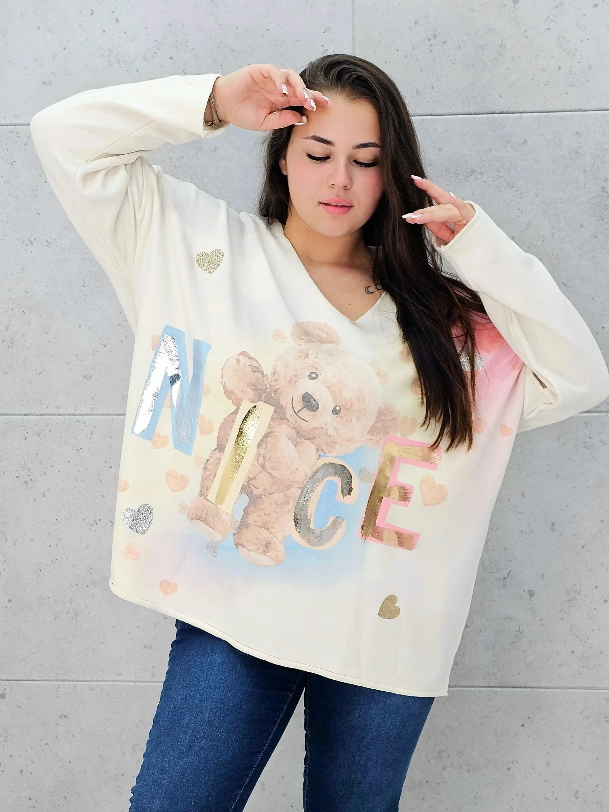 Sweter z aplikacja misia Stylowa XL