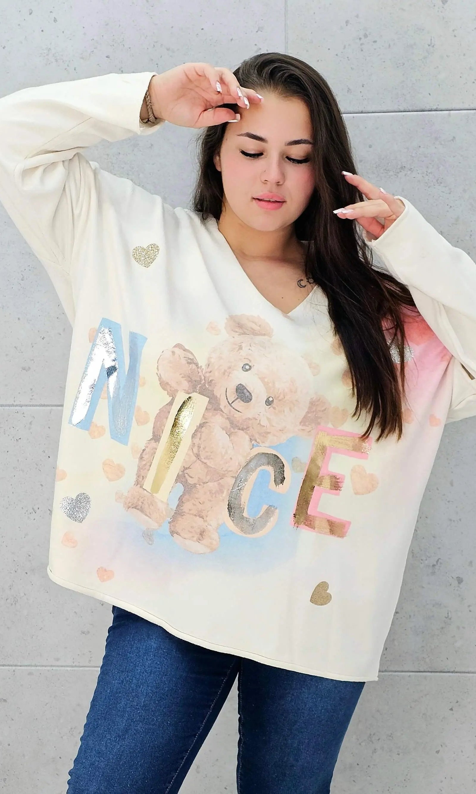 Sweter z aplikacja misia Stylowa XL