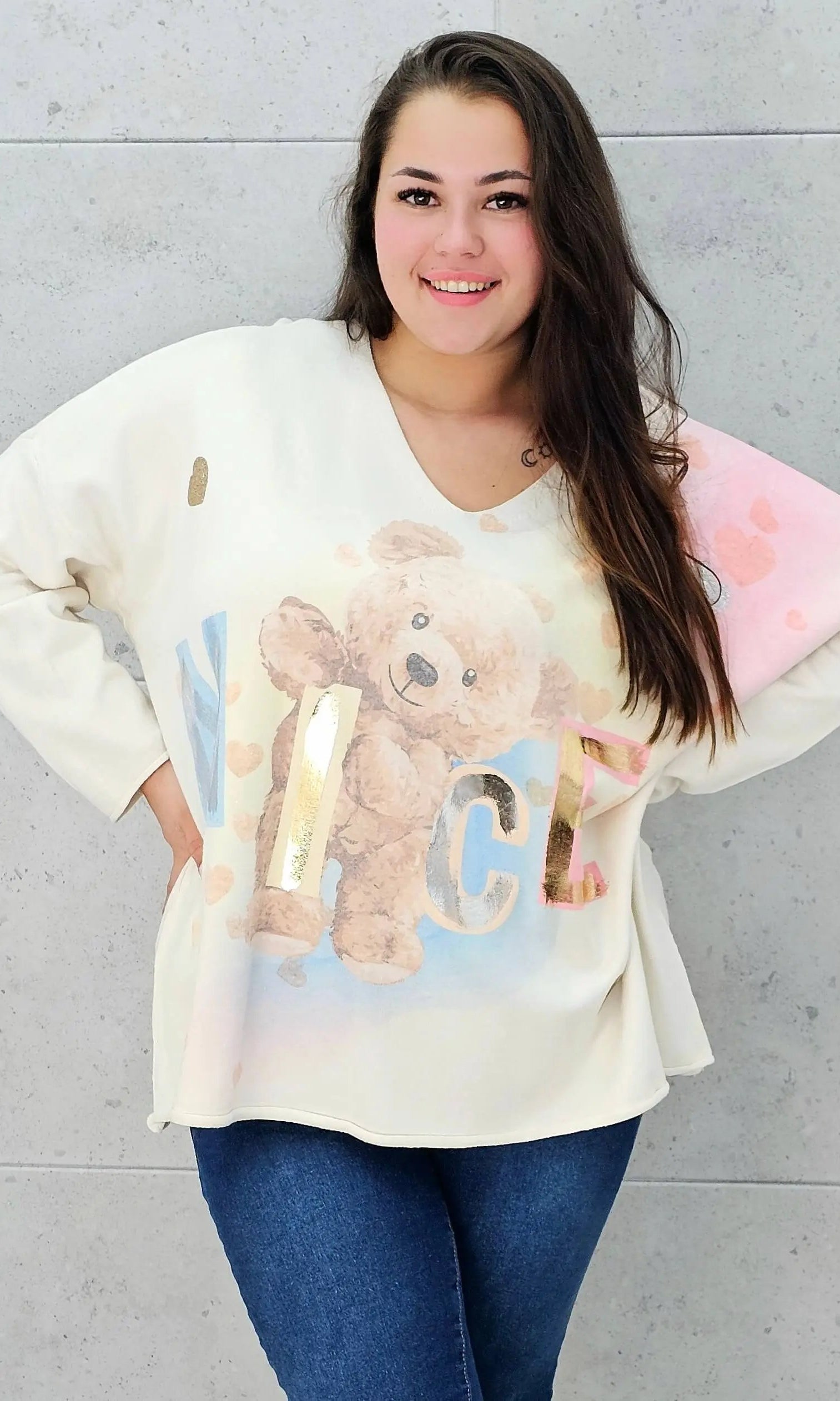 Sweter z aplikacja misia Stylowa XL