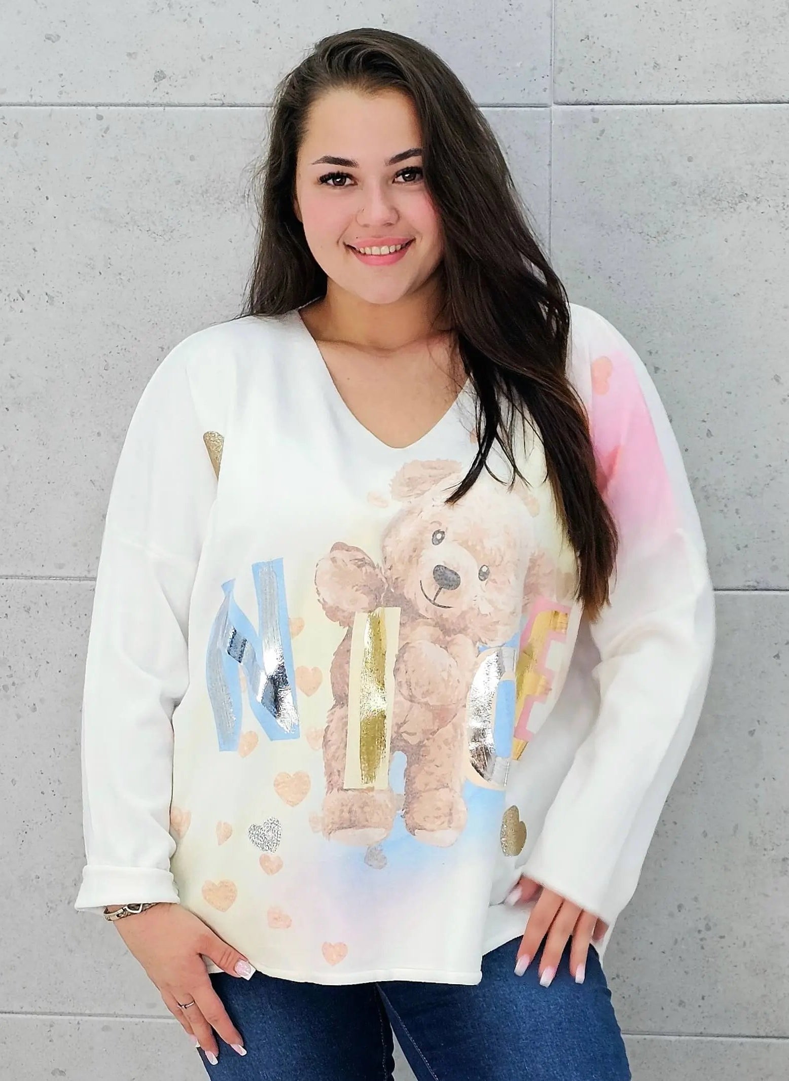 Sweter z aplikacja misia Stylowa XL