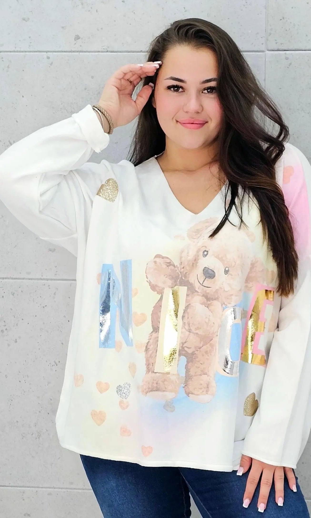 Sweter z aplikacja misia Stylowa XL