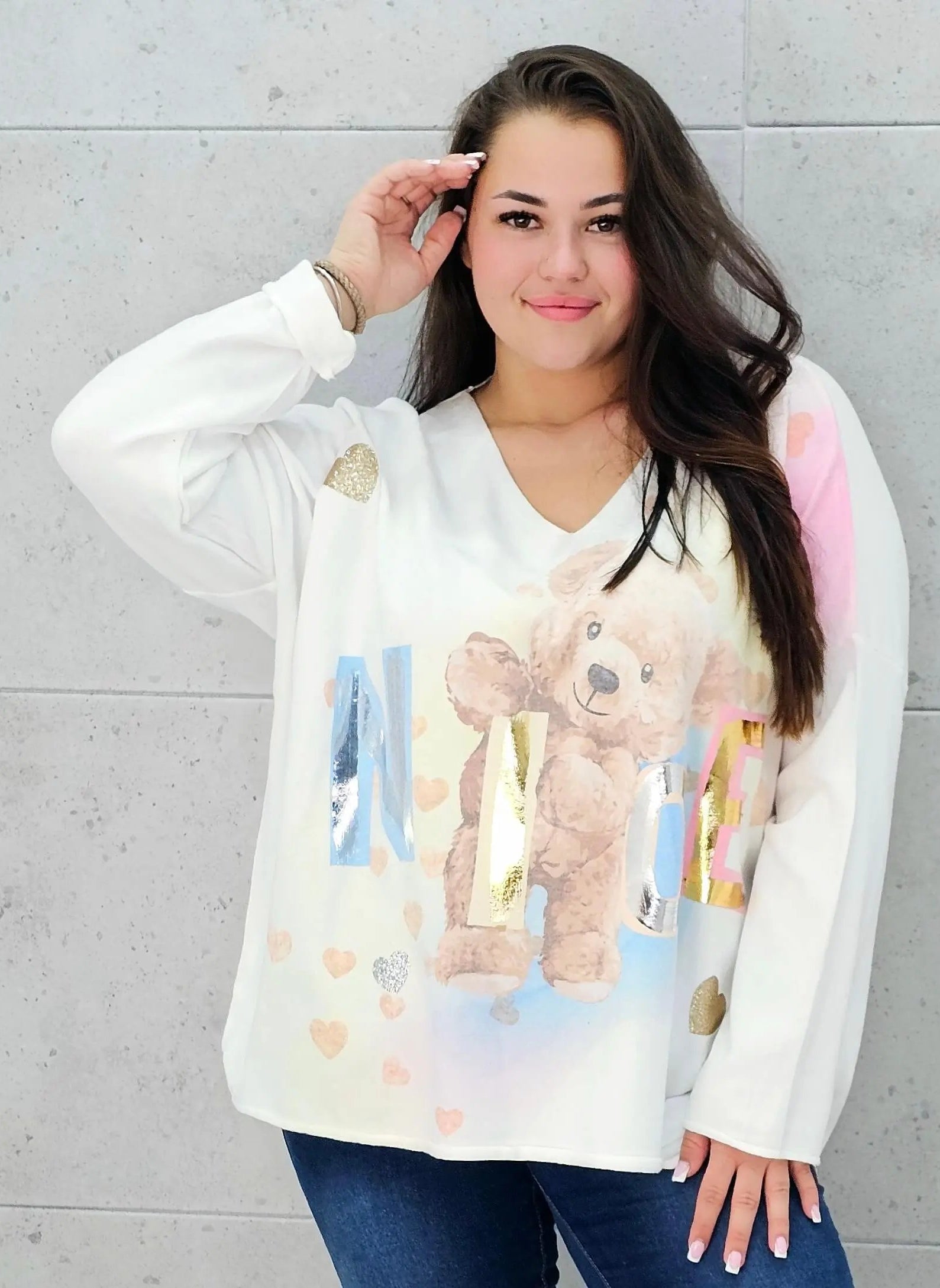 Sweter z aplikacja misia Stylowa XL