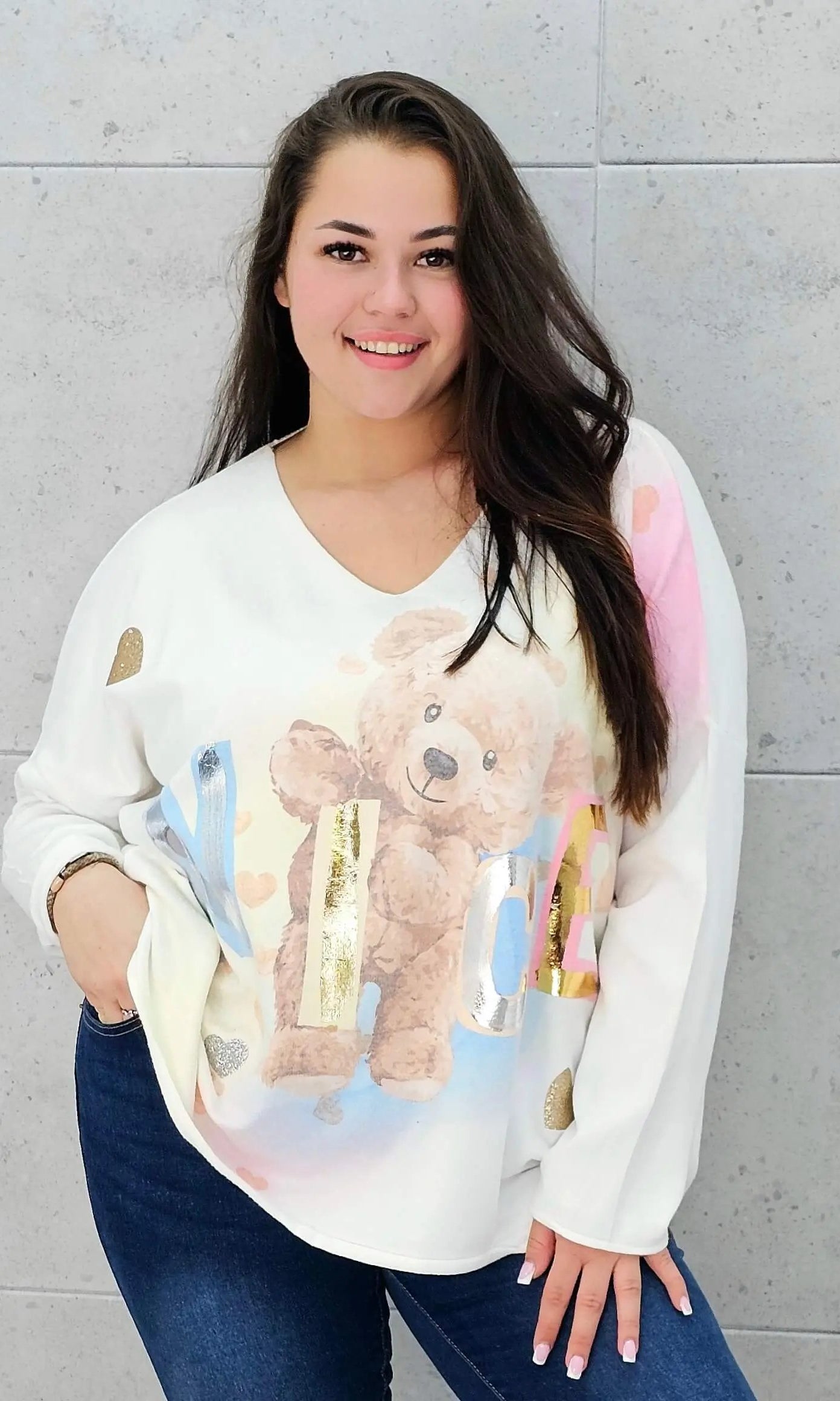 Sweter z aplikacja misia Stylowa XL