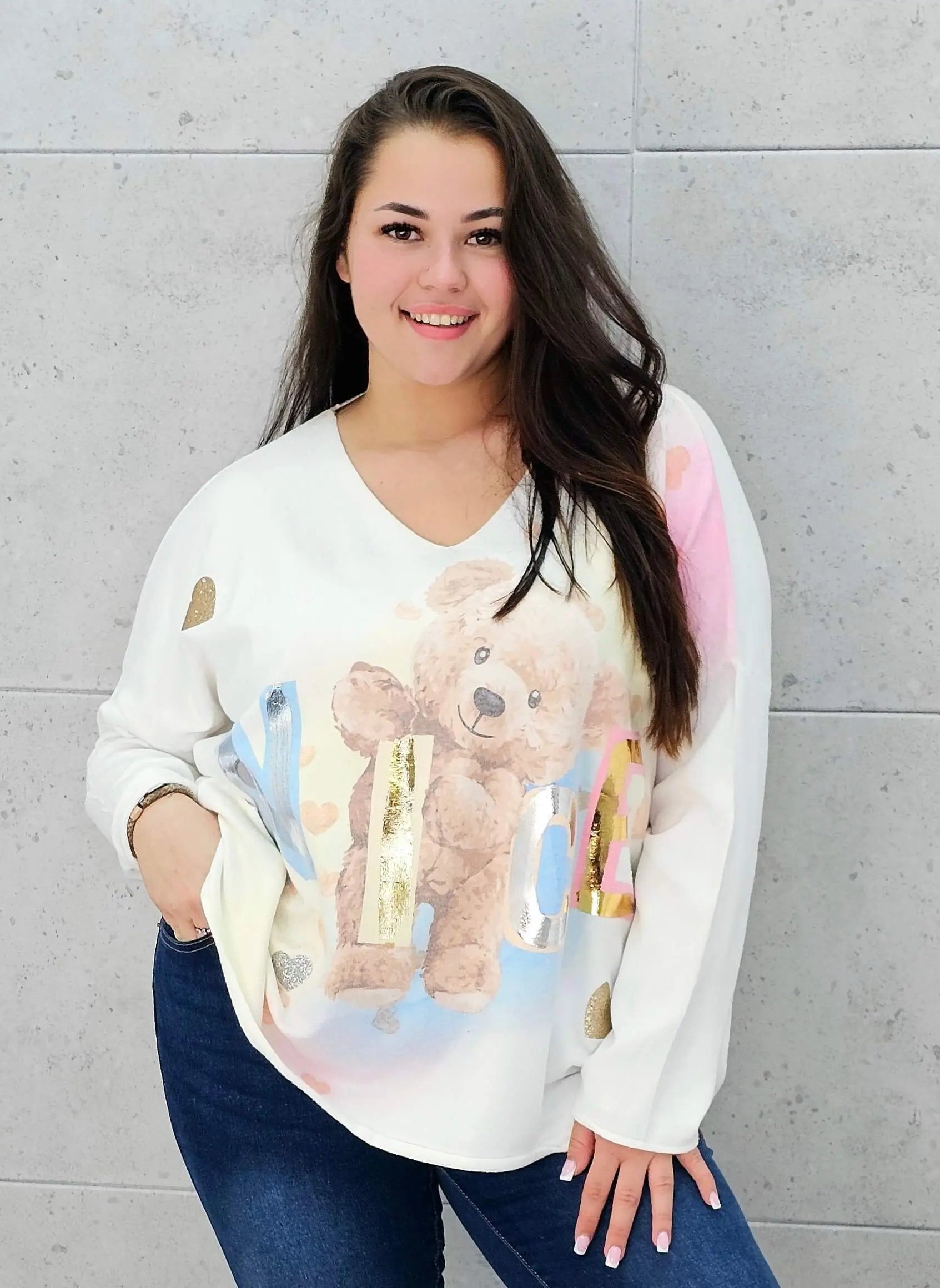 Sweter z aplikacja misia Stylowa XL