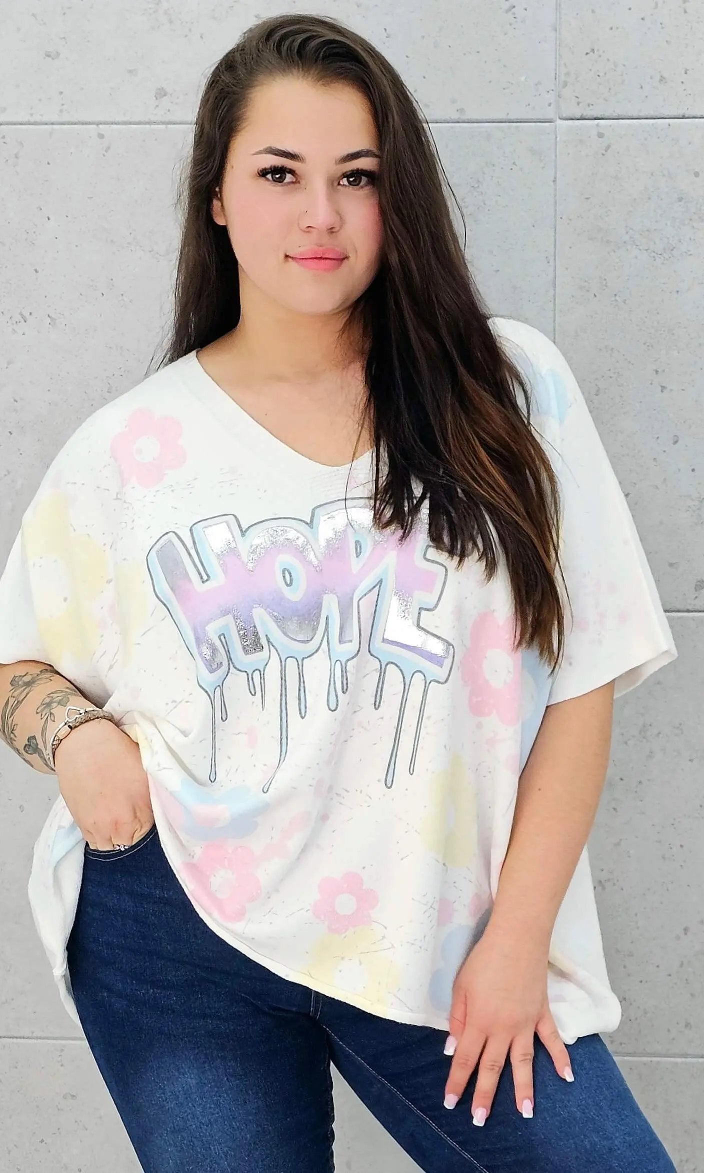 Sweter z krótkim rękawem z przodu aplikacja Stylowa XL