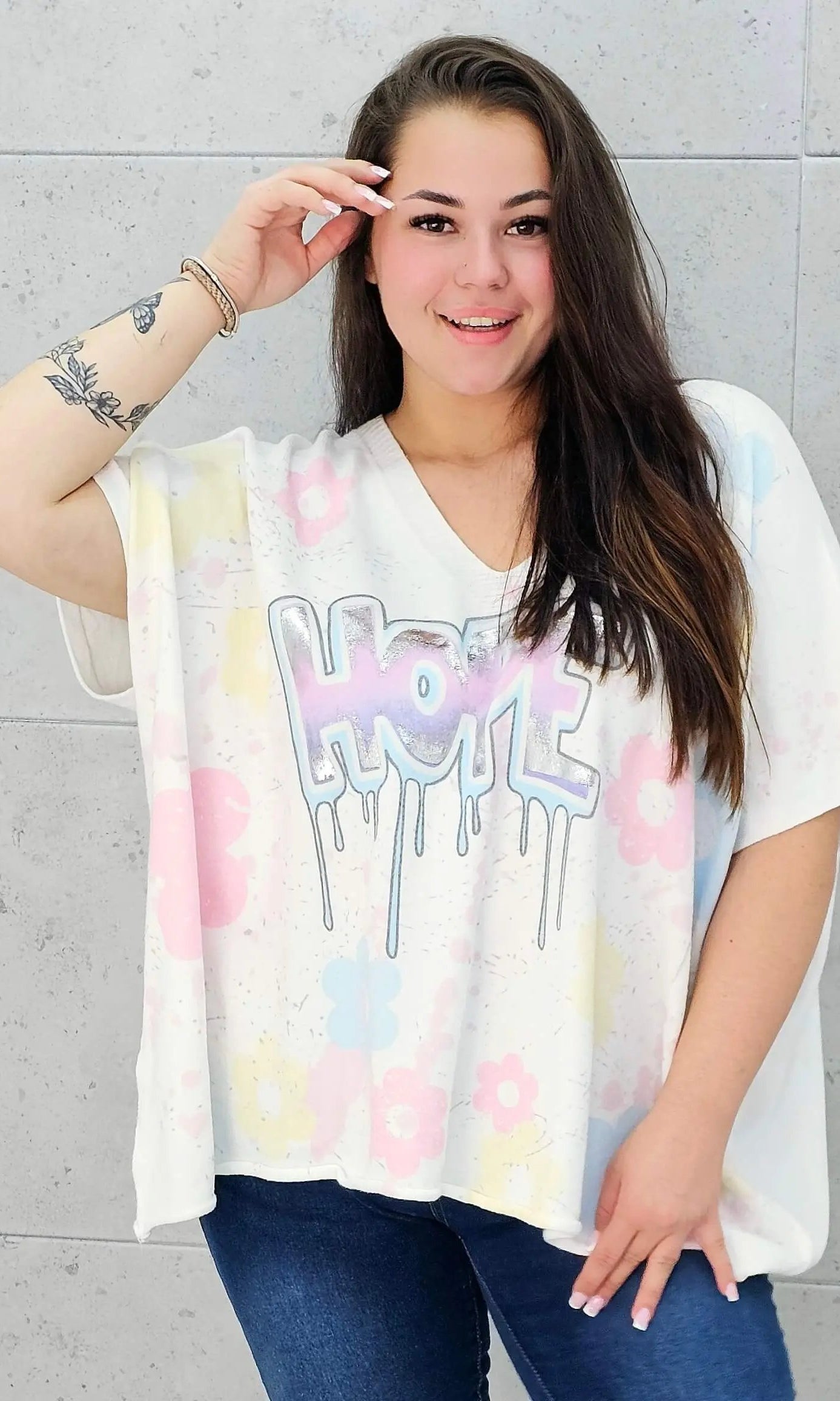 Sweter z krótkim rękawem z przodu aplikacja Stylowa XL