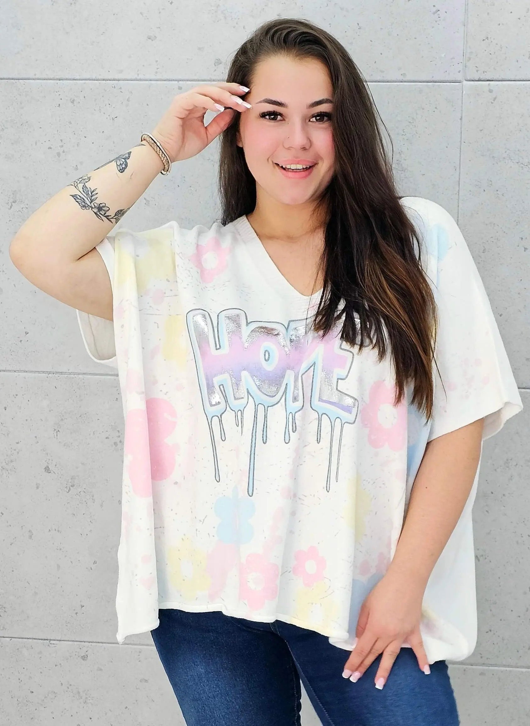 Sweter z krótkim rękawem z przodu aplikacja Stylowa XL