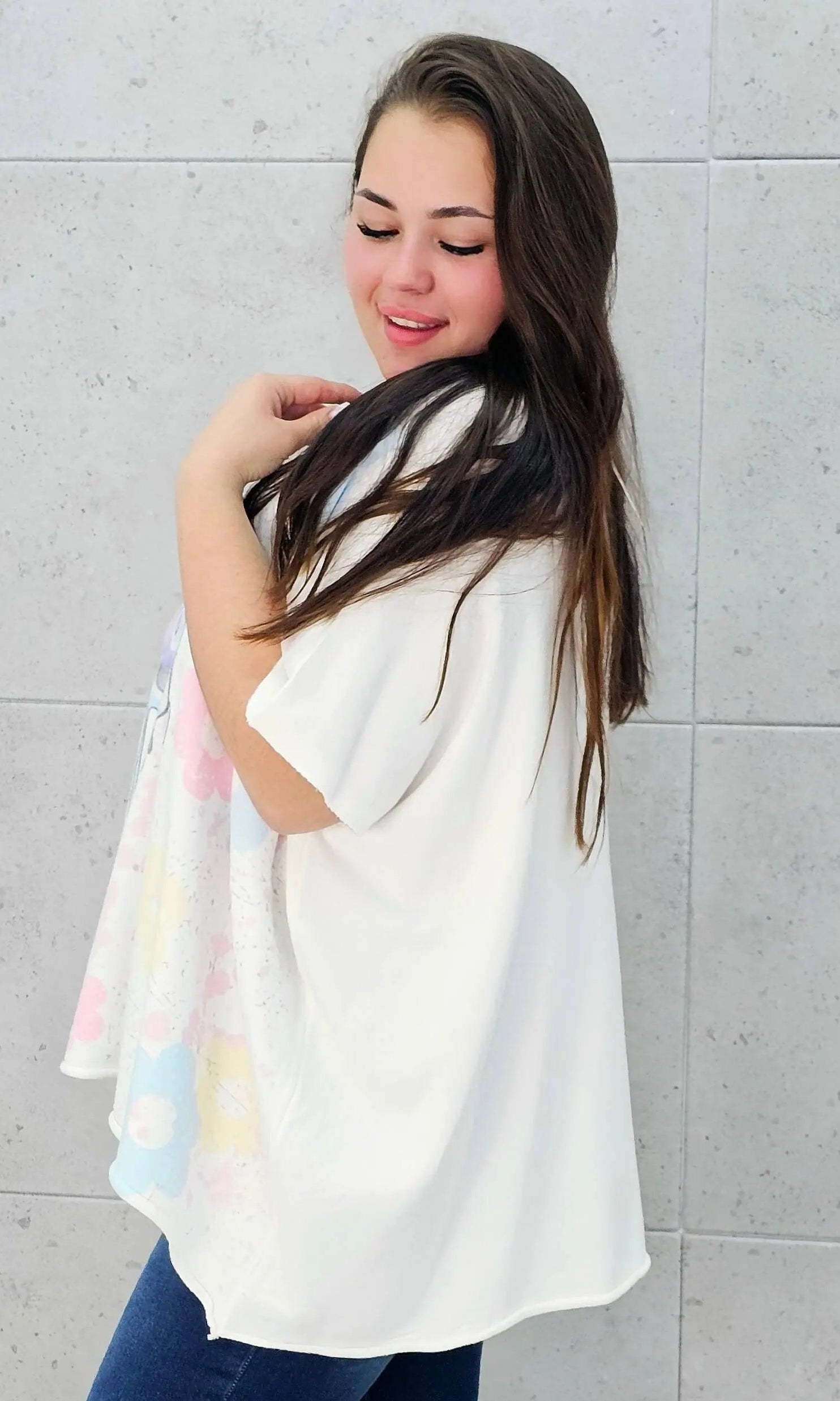 Sweter z krótkim rękawem z przodu aplikacja Stylowa XL