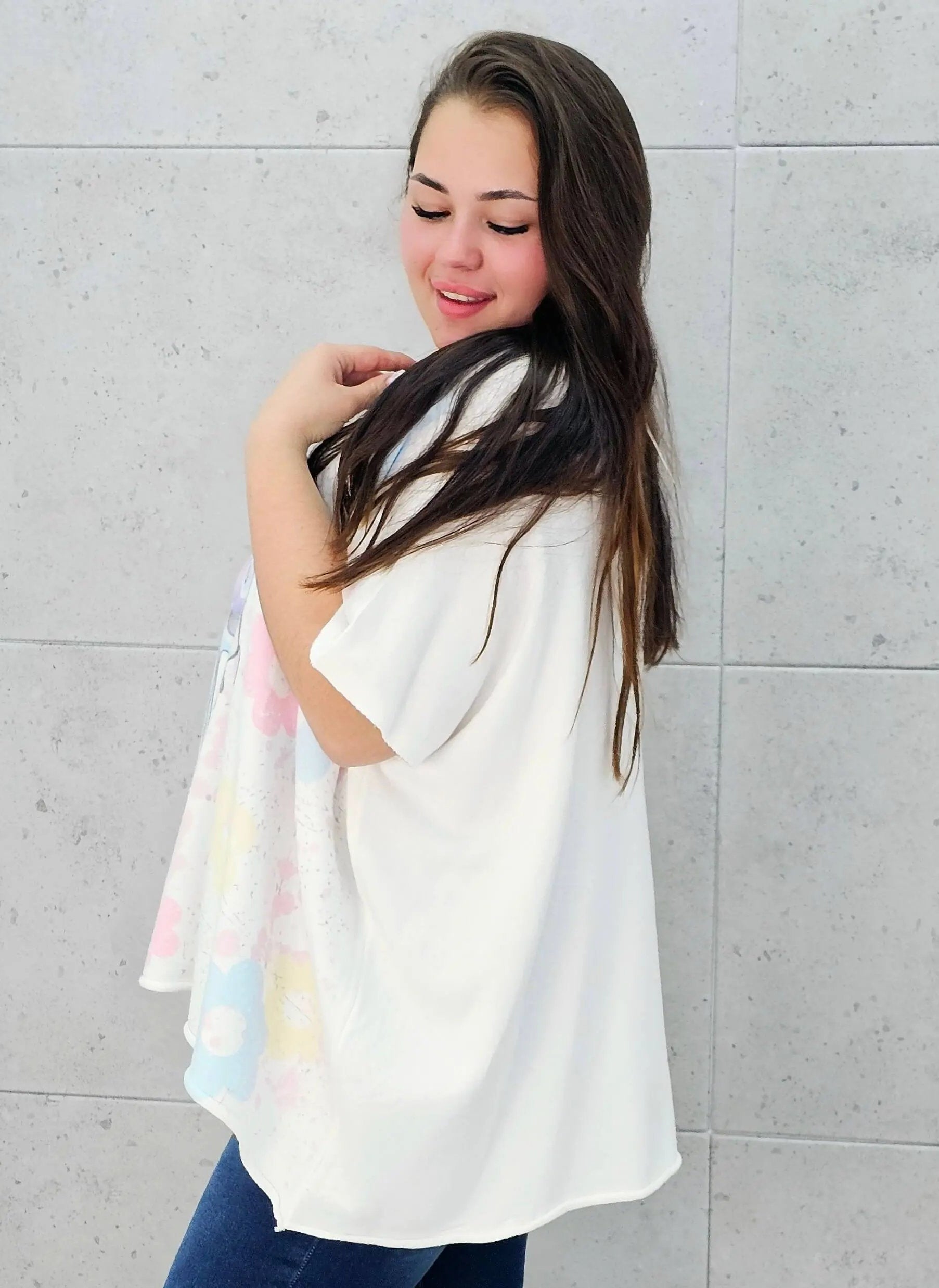 Sweter z krótkim rękawem z przodu aplikacja Stylowa XL