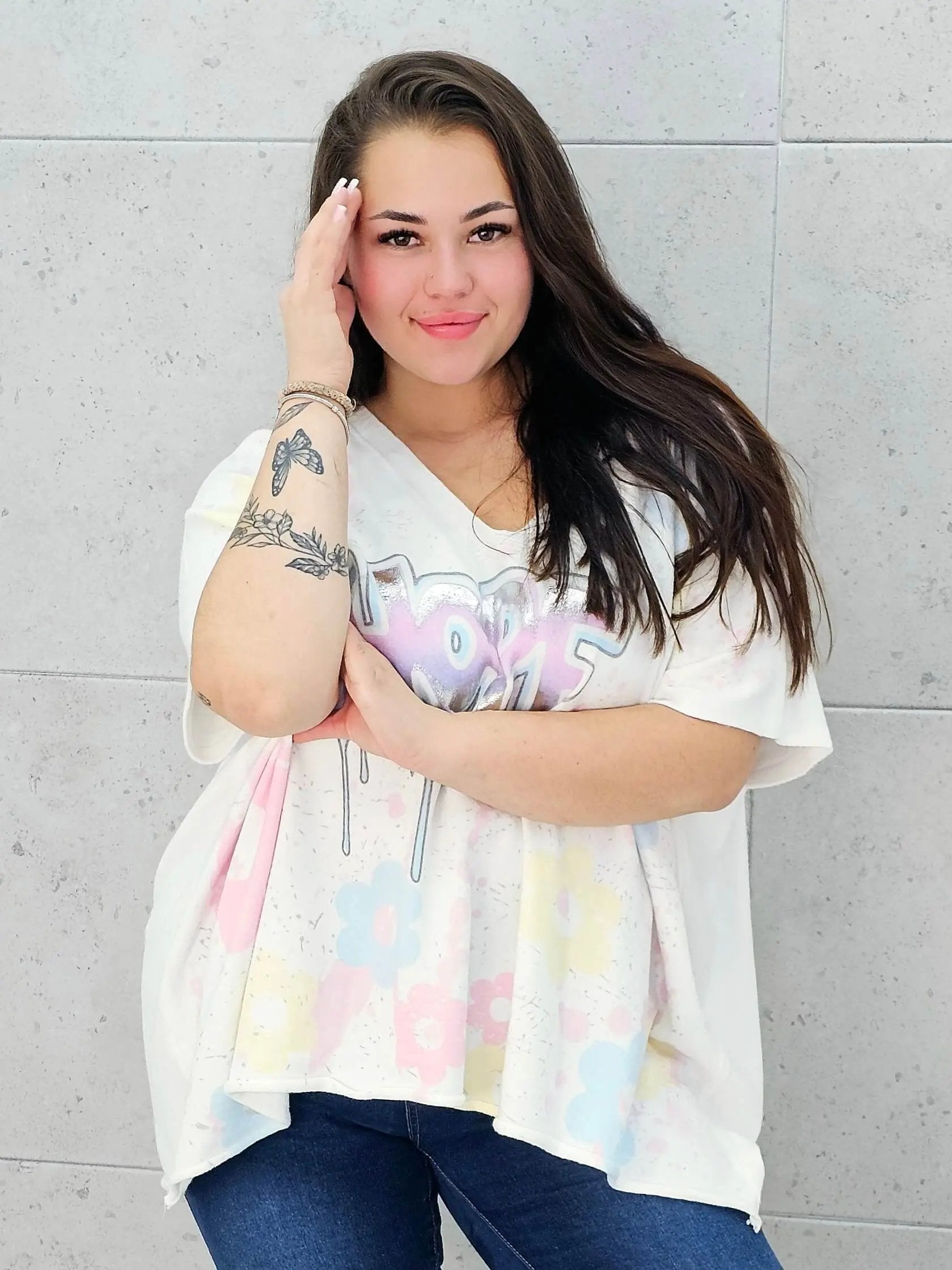 Sweter z krótkim rękawem z przodu aplikacja Stylowa XL