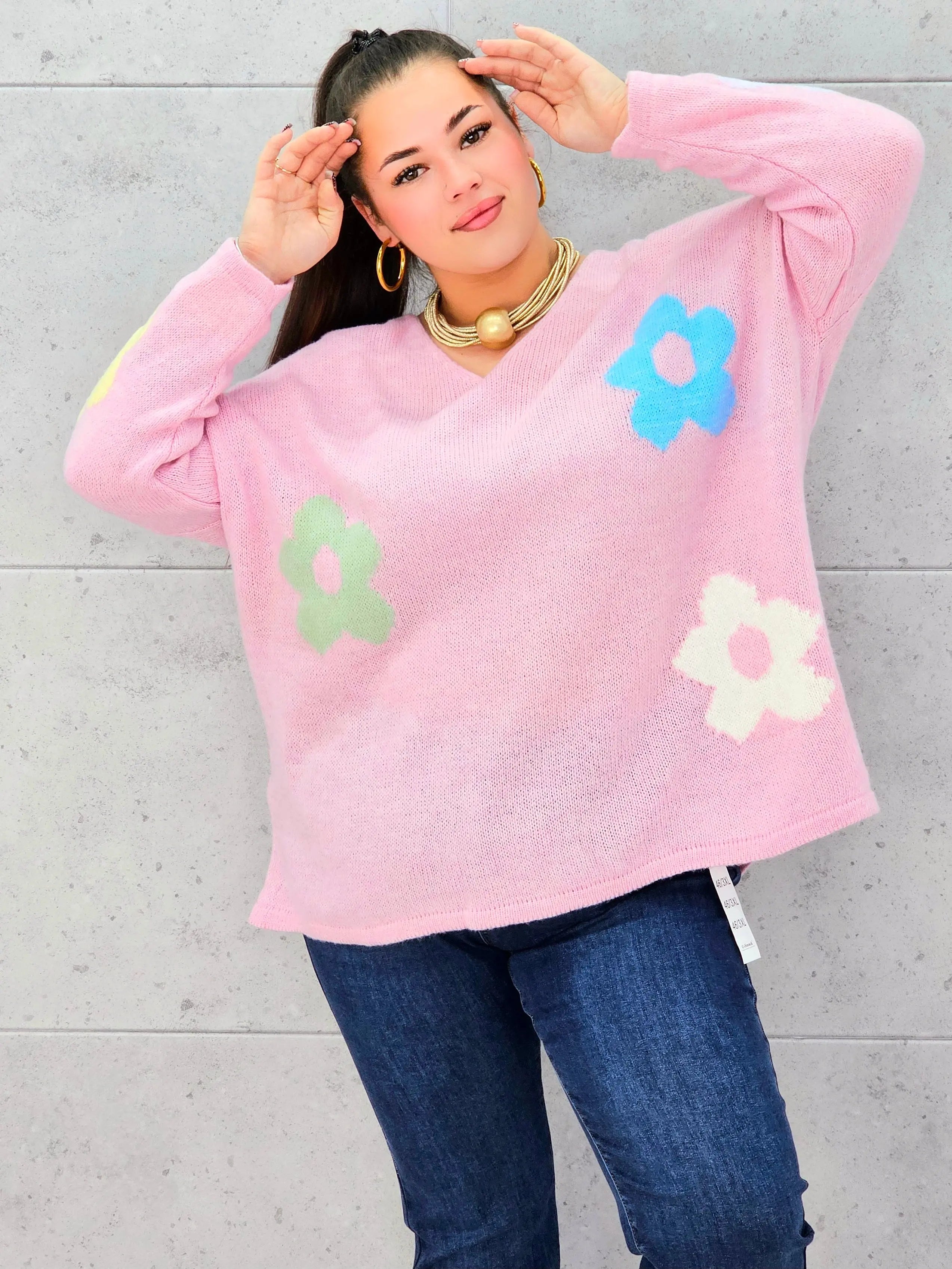 Sweter z kwiatami na przodzie Stylowa XL