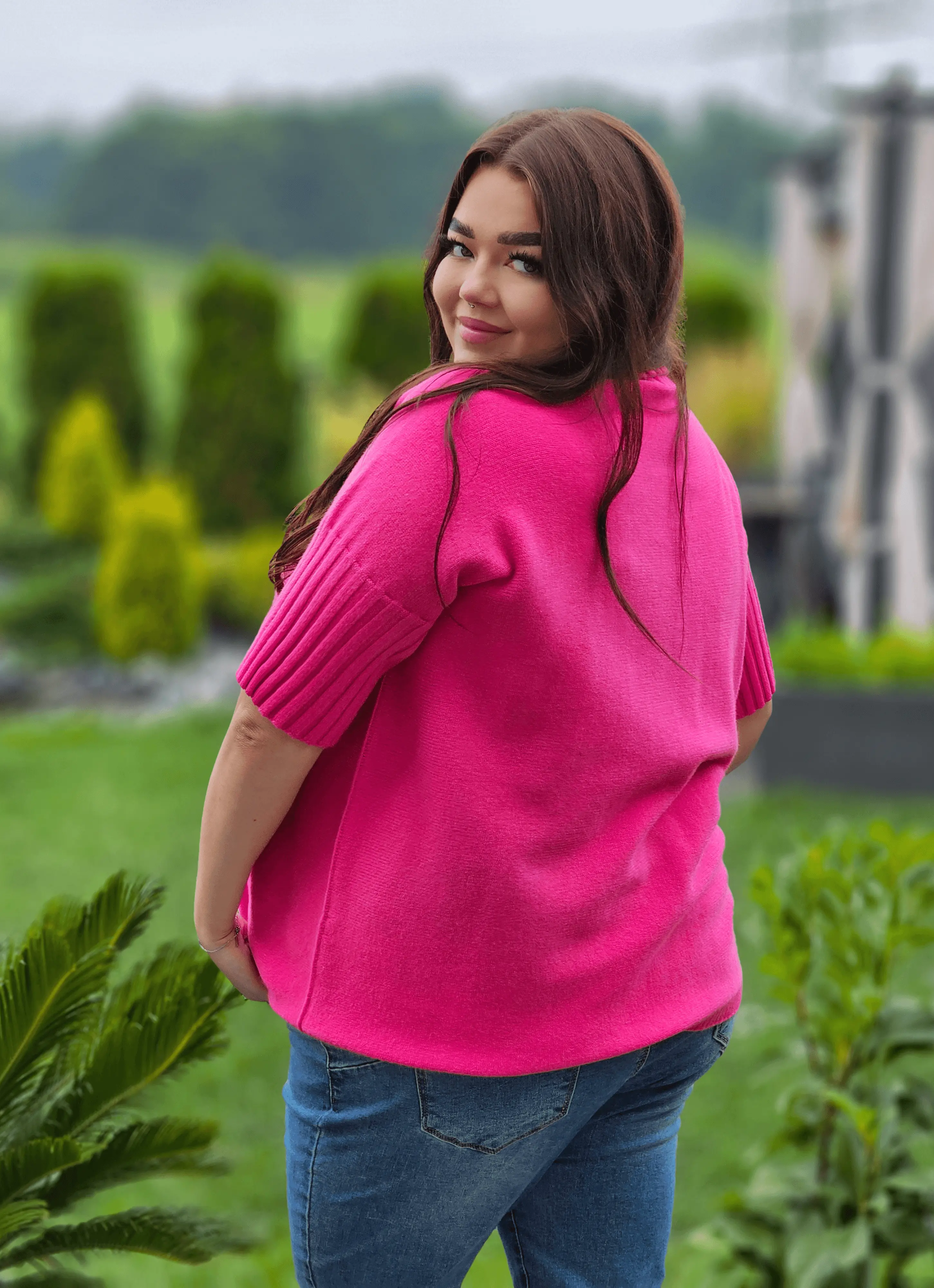 Sweterkowa bluzka z krótkim rękawem Stylowa XL