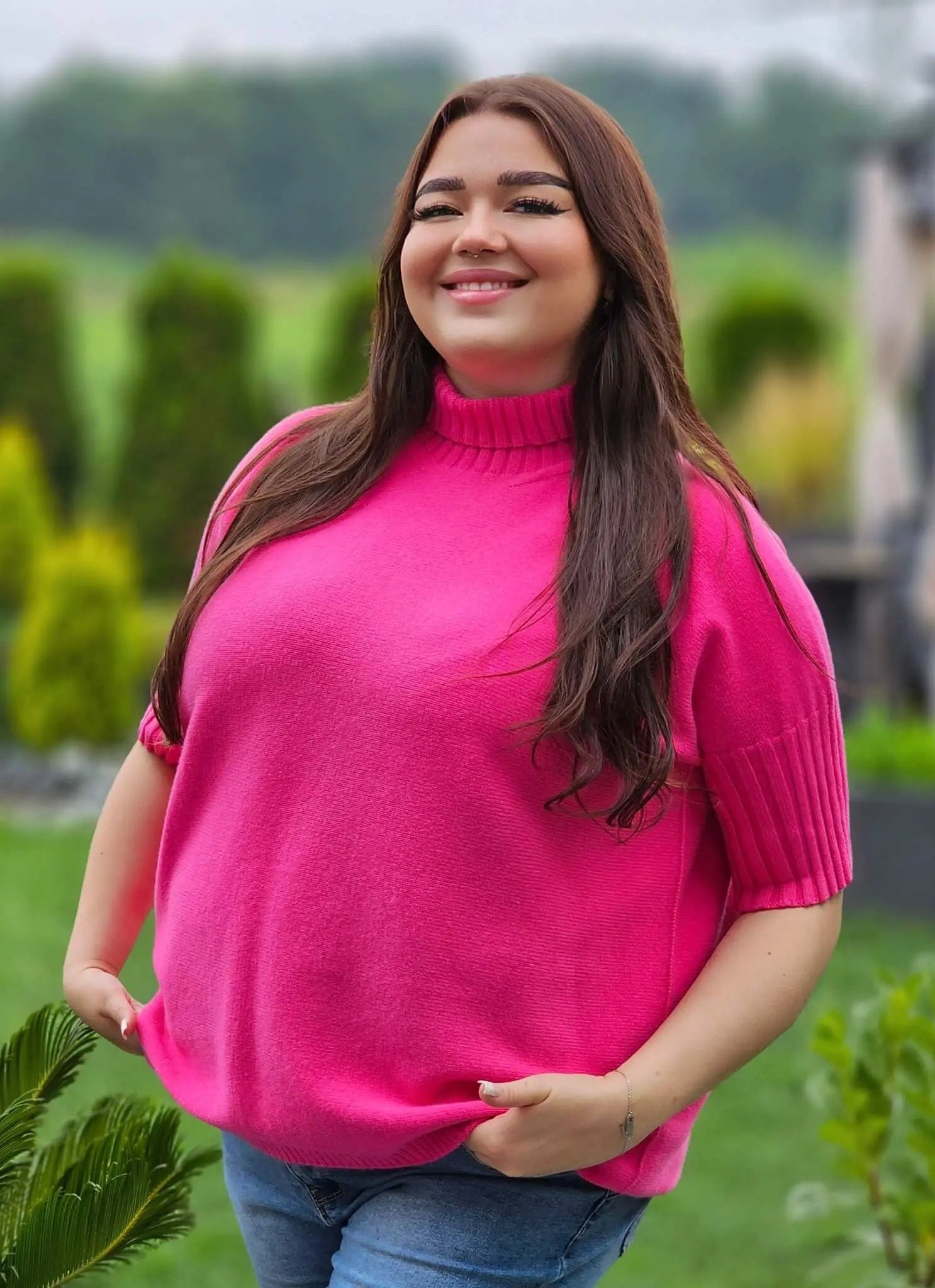 Sweterkowa bluzka z krótkim rękawem Stylowa XL