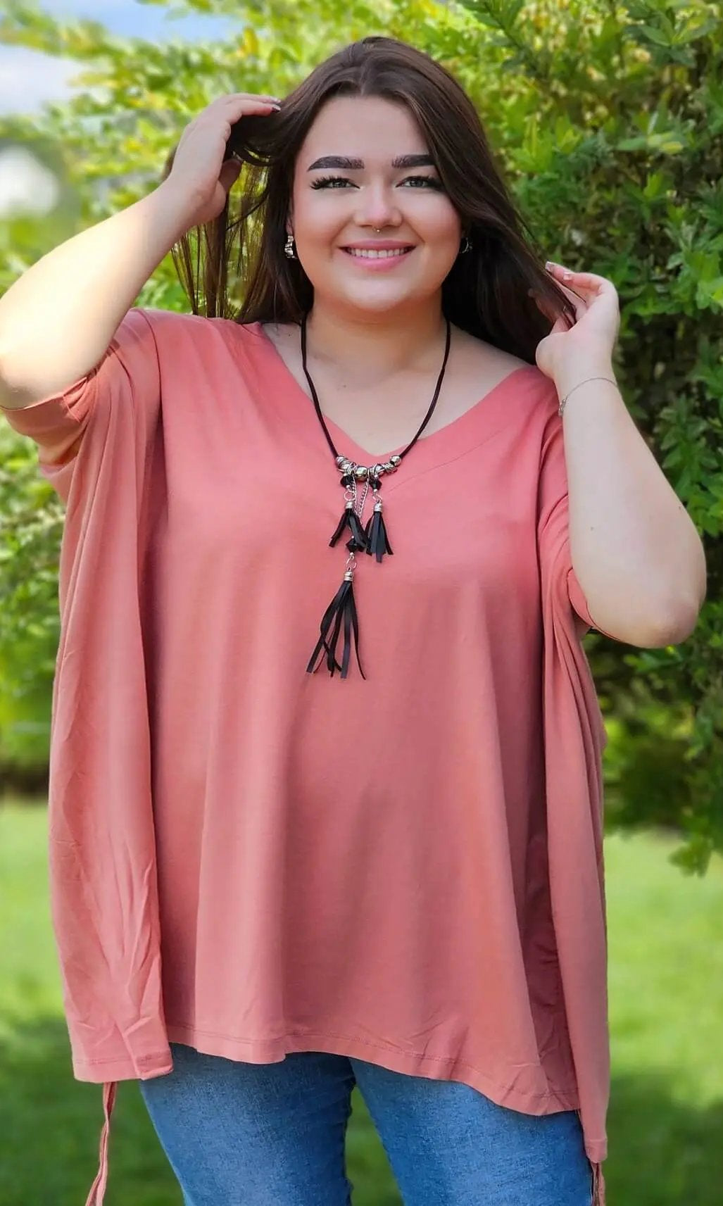 Świetna bluzka z marszczeniem na boku- łososiowa Stylowa XL