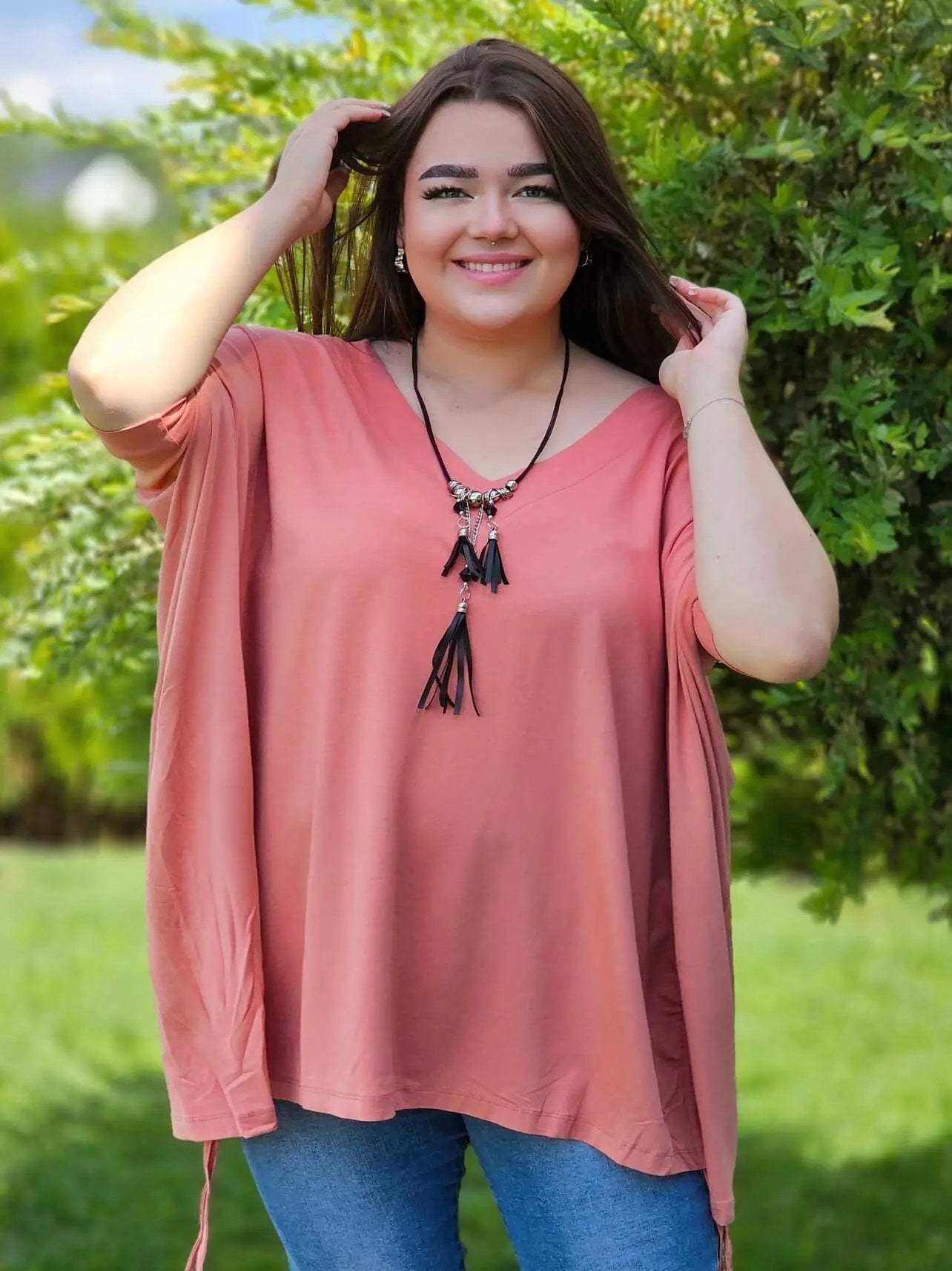 Świetna bluzka z marszczeniem na boku- łososiowa Stylowa XL