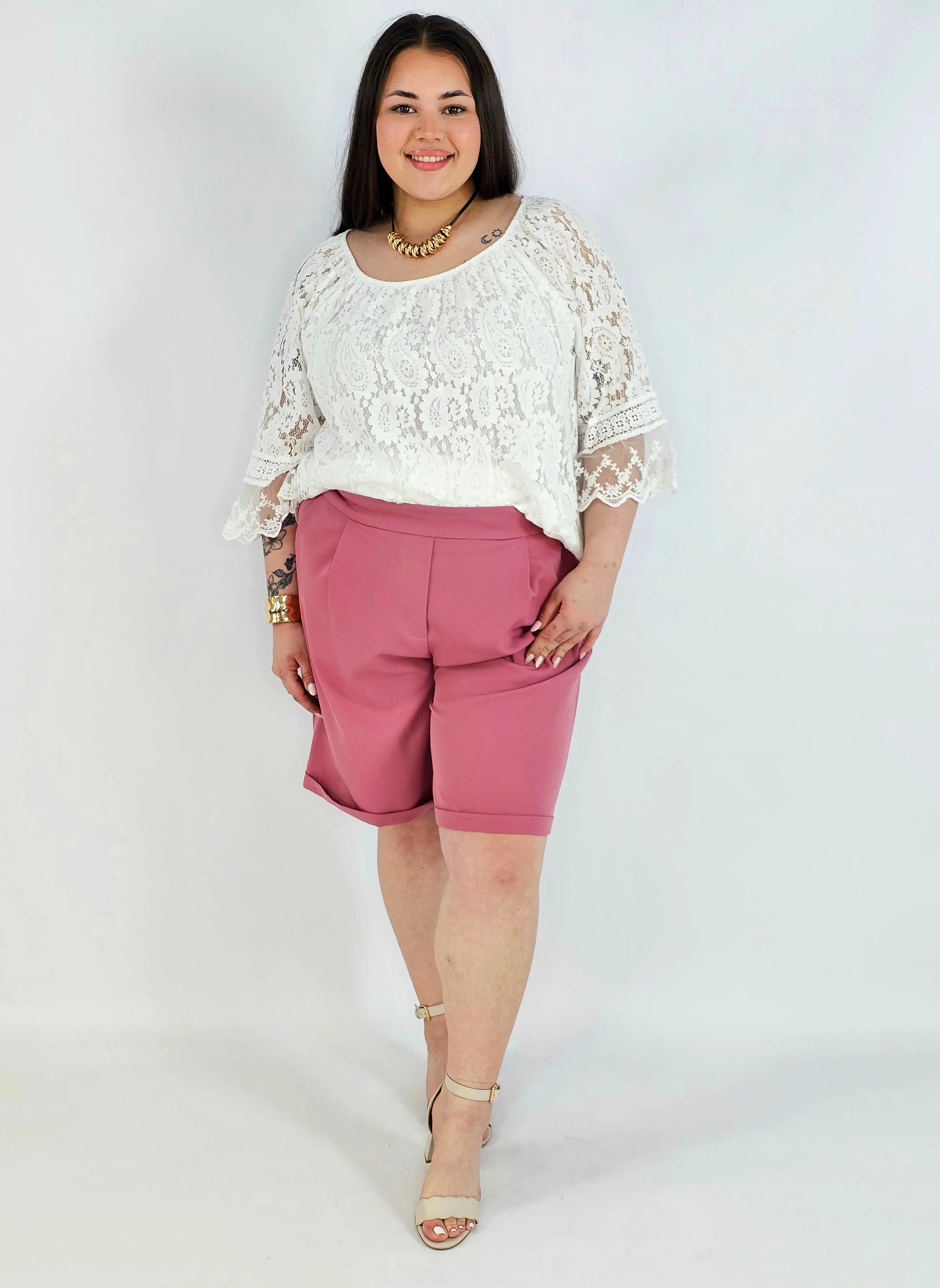Szorty Plus Size Eleganckie Różowe Wysoki Stan XXL Stylowa XL