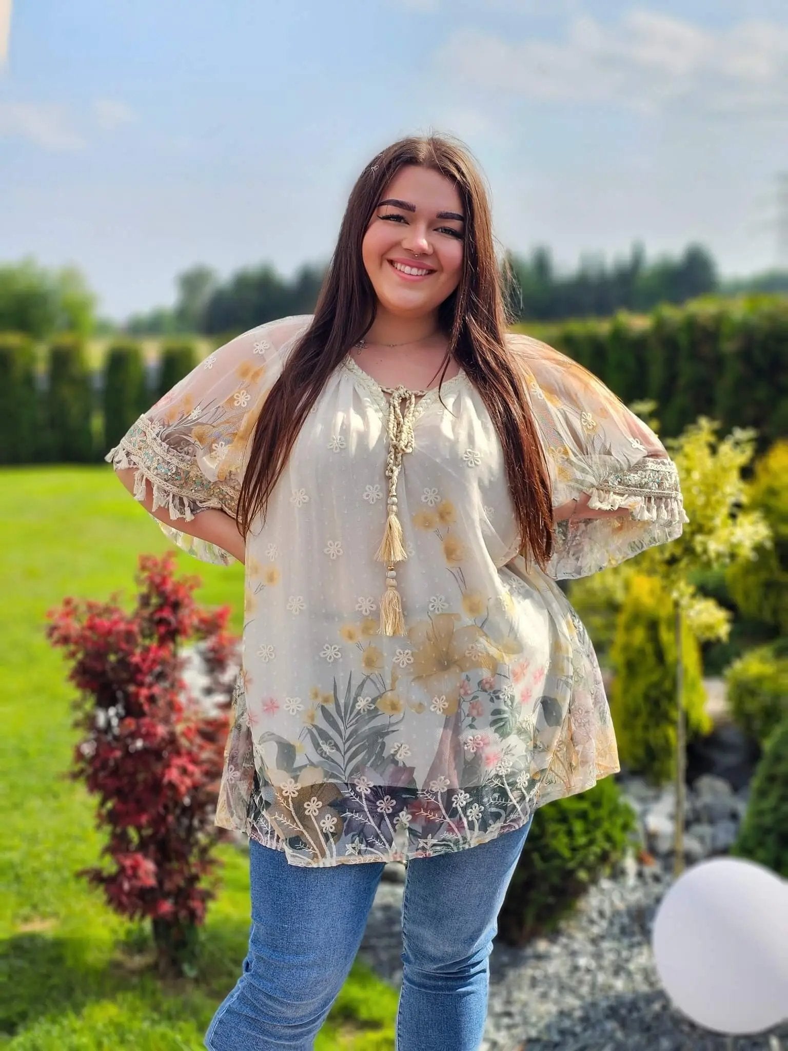 Tunika boho z kwiatowym haftem Stylowa XL